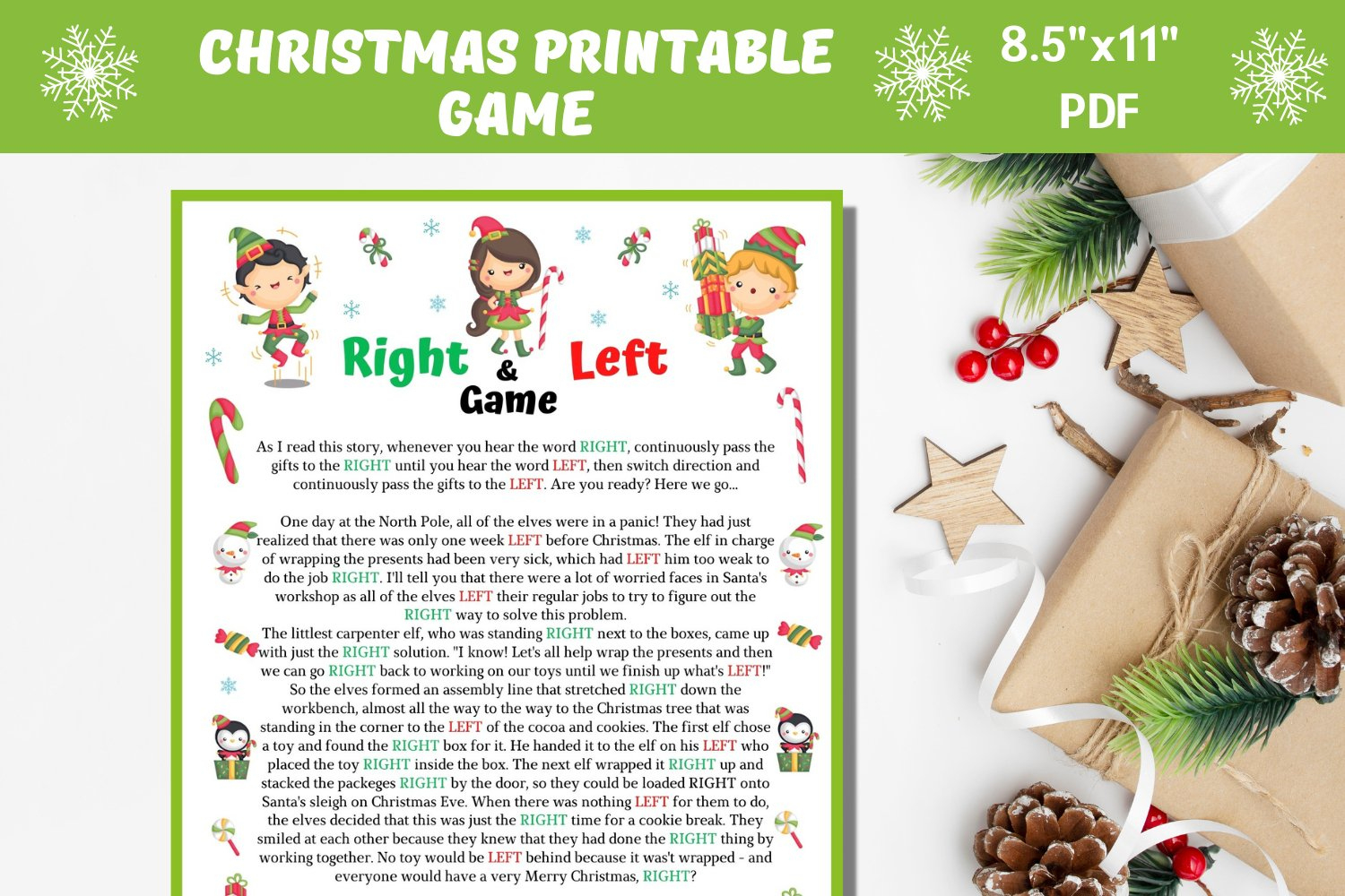 Elf Right And Left Story, Printable Winter Or Christmas Game inside Left Right Elf Christmas Game Printable Free