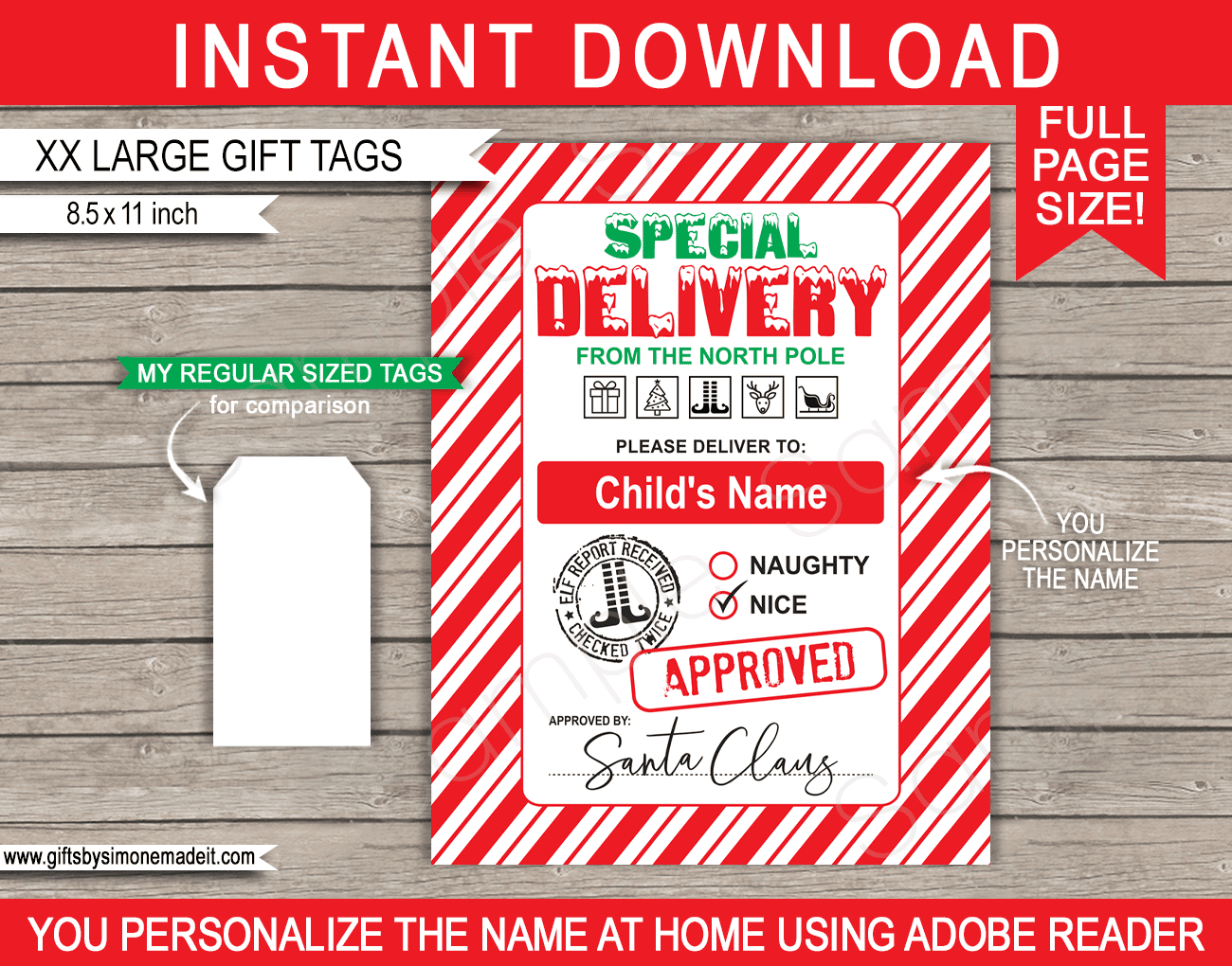 Extra Large Santa Christmas Gift Tags - Red & Green intended for Large Printable Christmas Name Tags