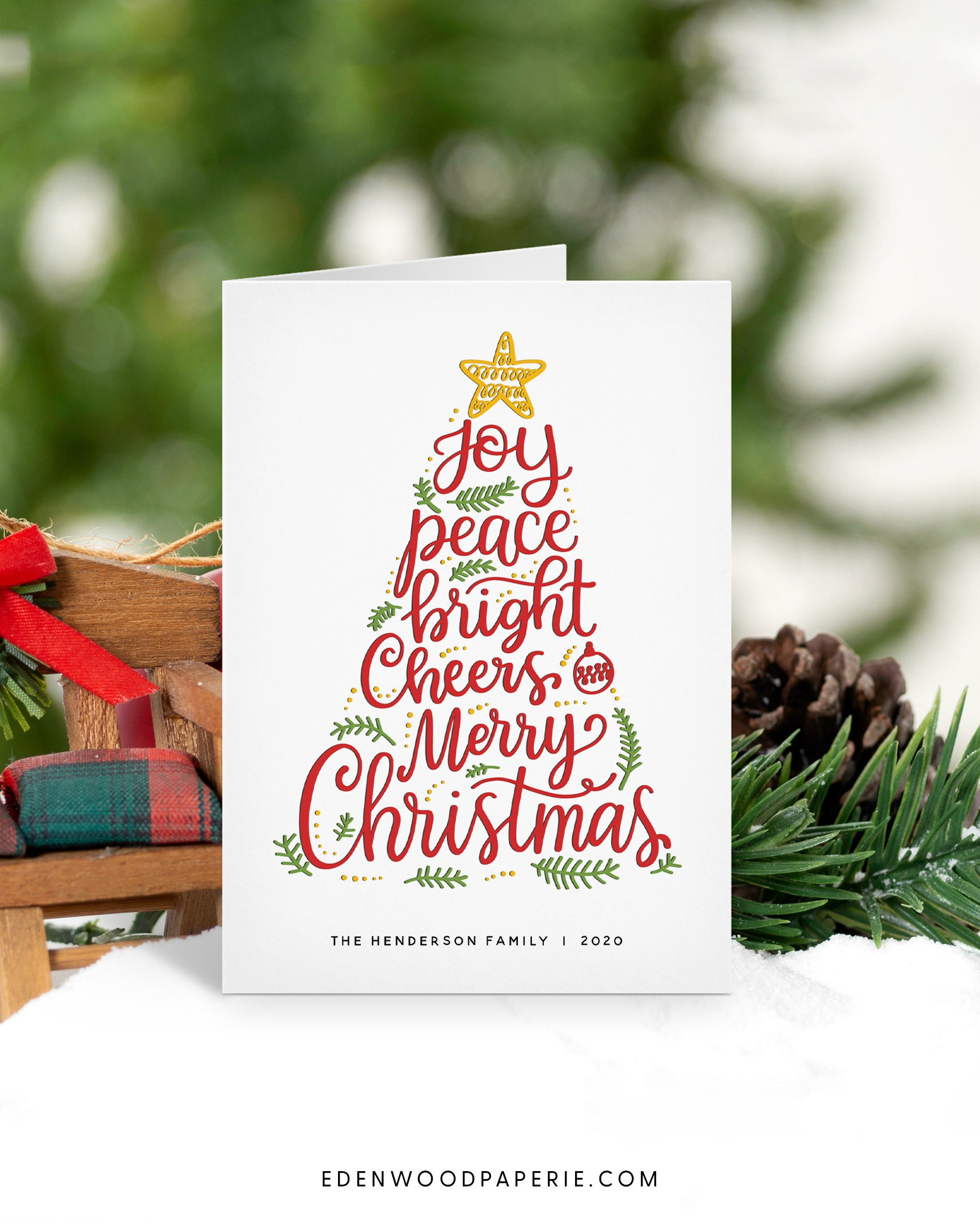 Folded Christmas Card Template, 5X7" Happy Holidays Greeting Card for Christmas Card Paper Printable 5X7