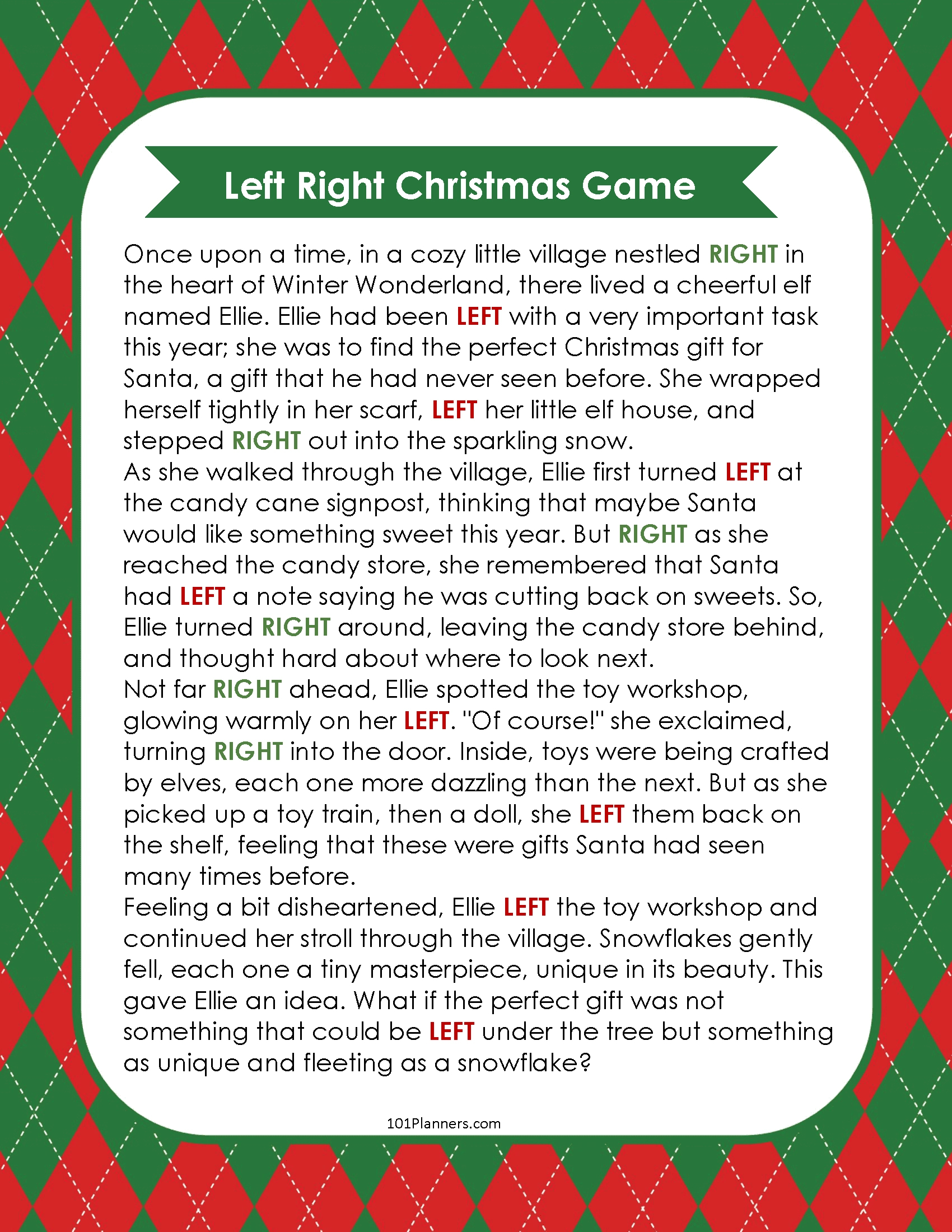 Free Left Right Christmas Game | Ai Personalized Story Creator inside Short Left Right Christmas Game Printable
