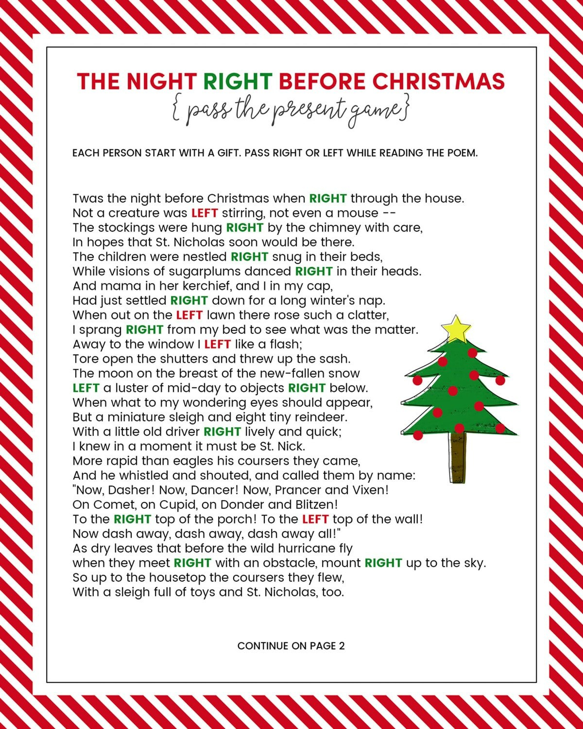 Free Left Right Christmas Story regarding Left and Right Christmas Game Printable
