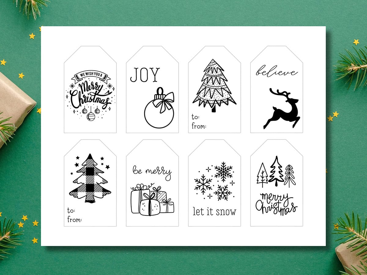Free Printable Black And White Christmas Gift Tags - Aubree Originals with Christmas Name Tags Printable Free