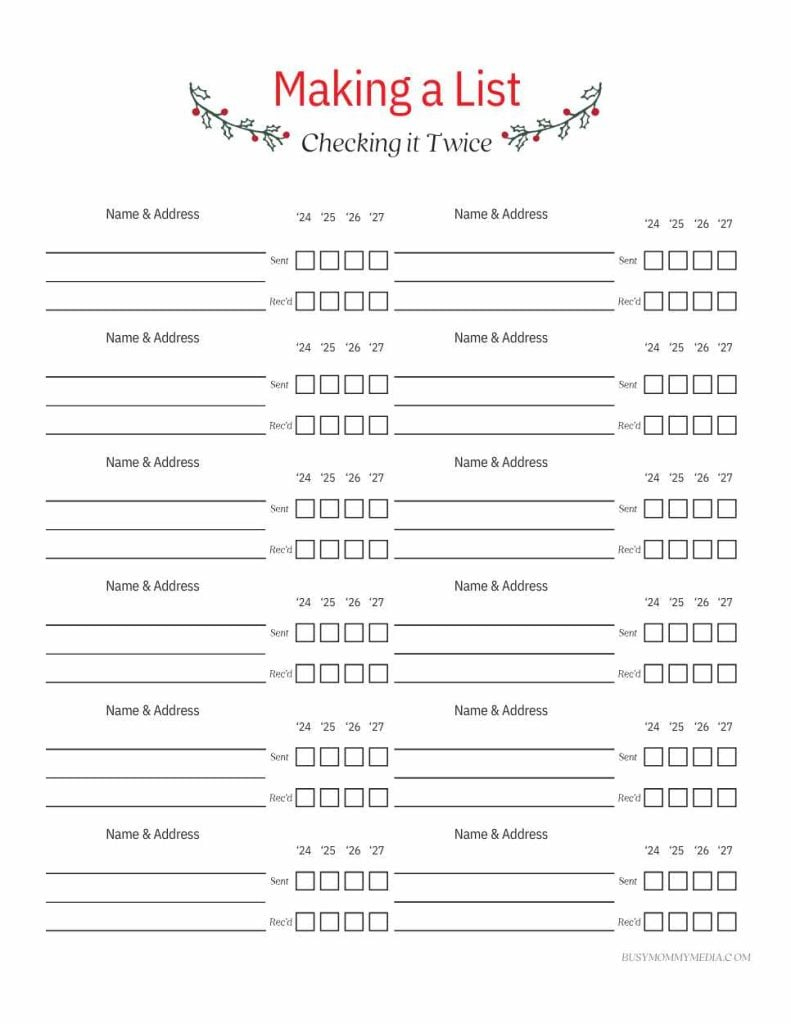 Free Printable Christmas Card Address List throughout Free Printable Christmas Card Address List Template