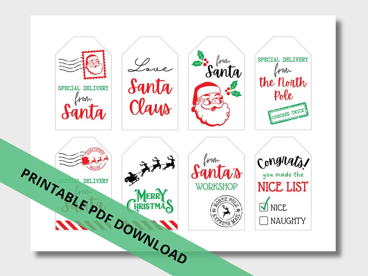 Free Printable "From Santa" Gift Tags For Christmas - Aubree Originals with Pdf Printable Christmas Tags