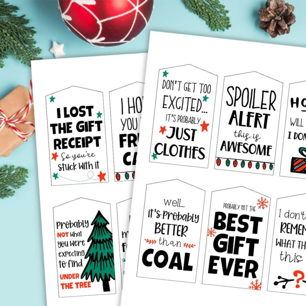 Free Printable Funny Christmas Gift Tags - The Savvy Sparrow intended for Printable Funny Christmas Tags