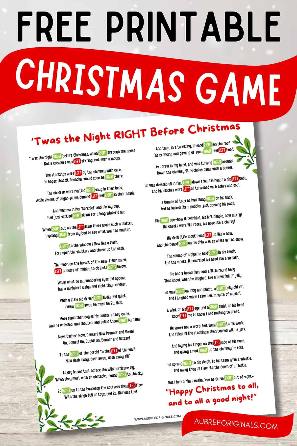 Free Printable Right Left Christmas Game Story - Aubree Originals with regard to Left Right Christmas Game Printable Free Download