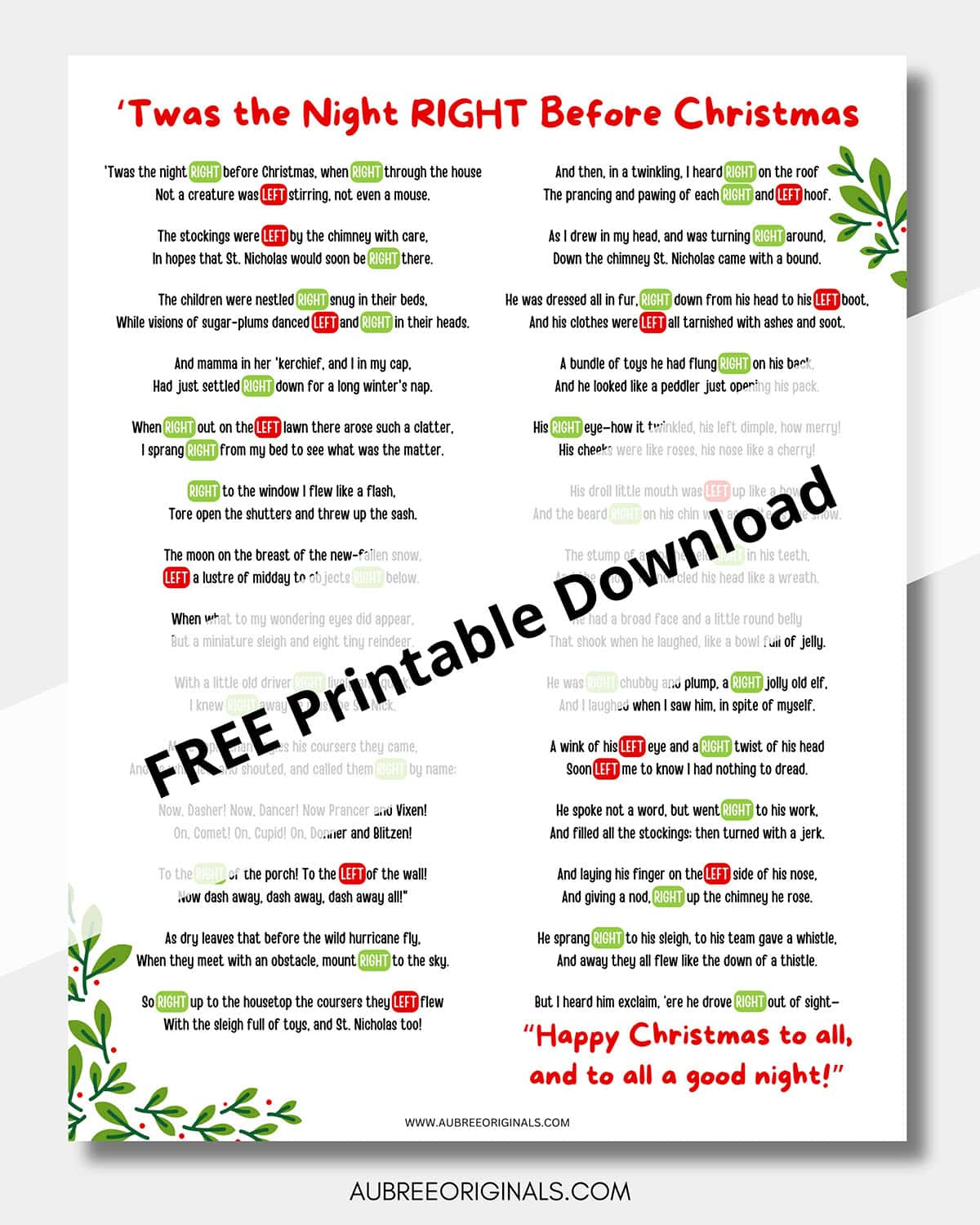 Free Printable Right Left Christmas Game Story - Aubree Originals with Twas The Night Before Christmas Left Right Game Free Printable