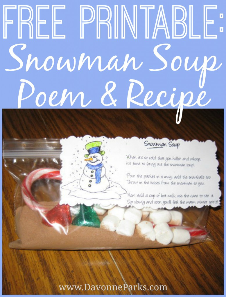 Free Snowman Soup Poem Printable – Davonne Parks regarding Snowman Soup Recipe Printable Free