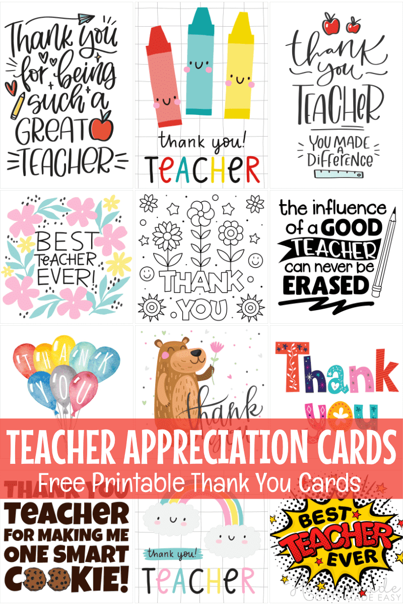 Free Teacher Appreciation Cards &amp;amp; Thank You Cards For Teachers 2025 within Homemade Thank You Cards Printable