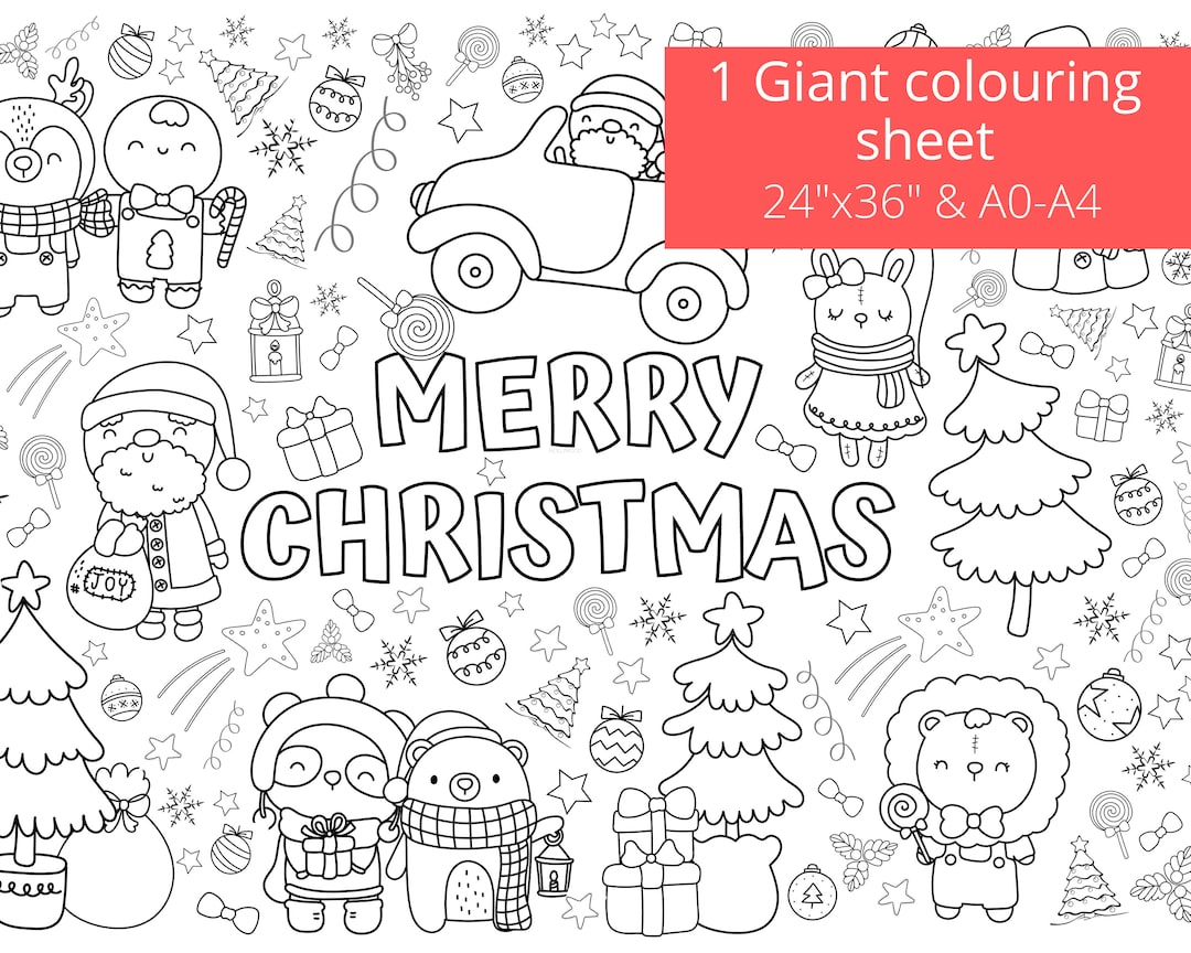 Giant Christmas Coloring Page, Printable Activity Sheet (Digital for Christmas Printable Pictures