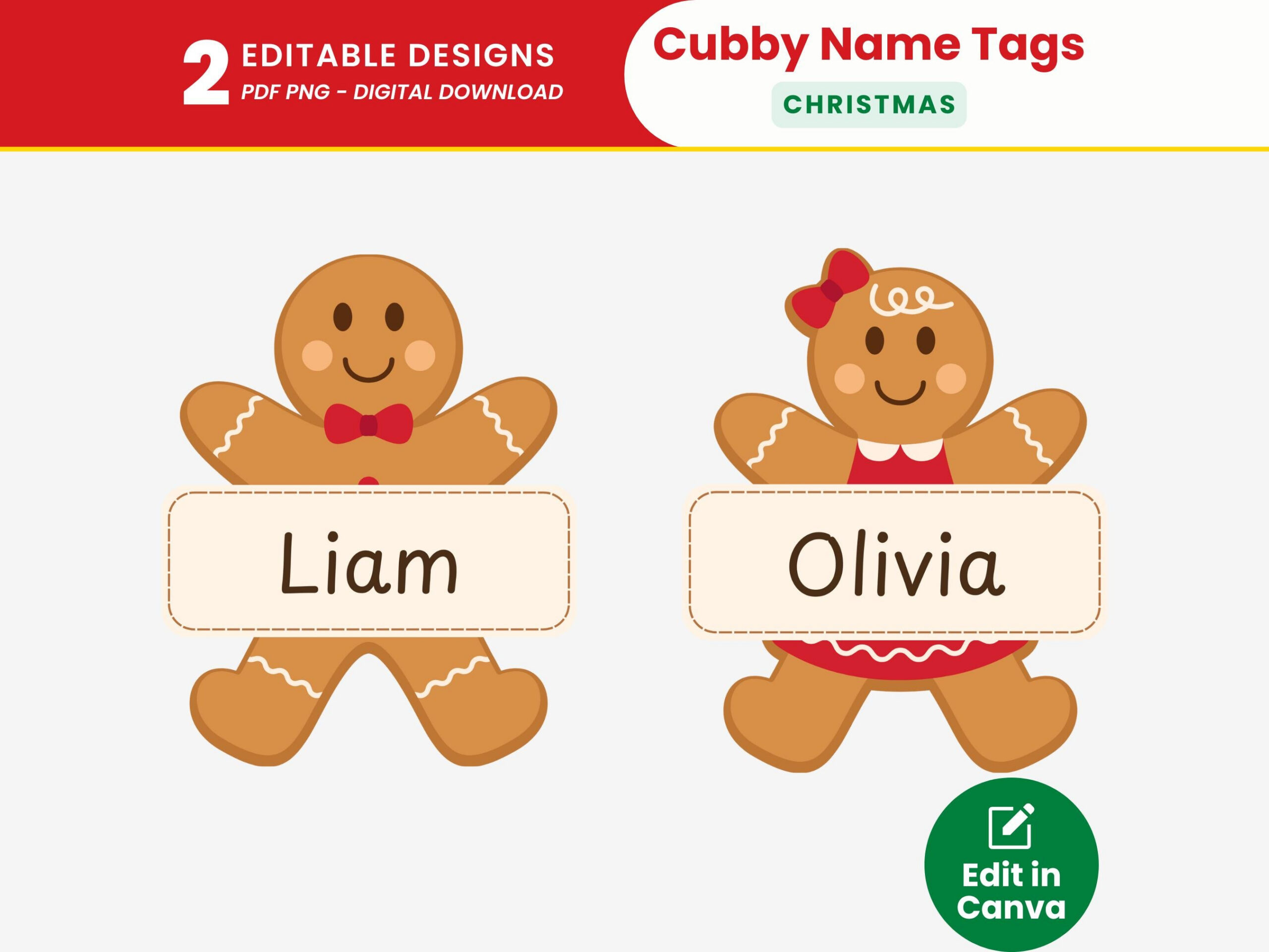Gingerbread Boy And Girl Cubby Name Tags Editable Gingerbread pertaining to Christmas Cubby Tags Free Printable