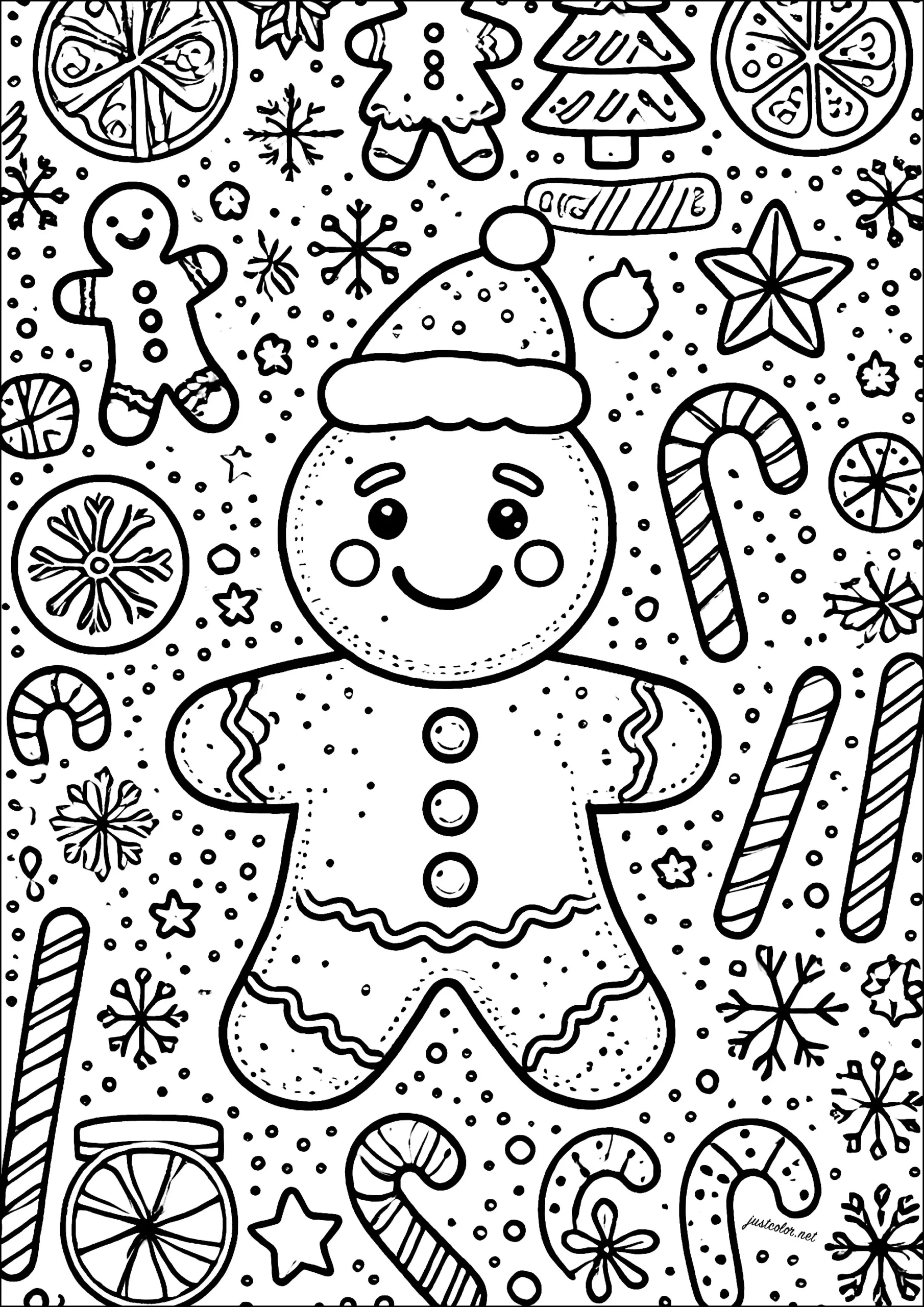 Gingerbread Man With Santa Hat - Christmas Coloring Pages For Kids with Christmas Colouring Printable