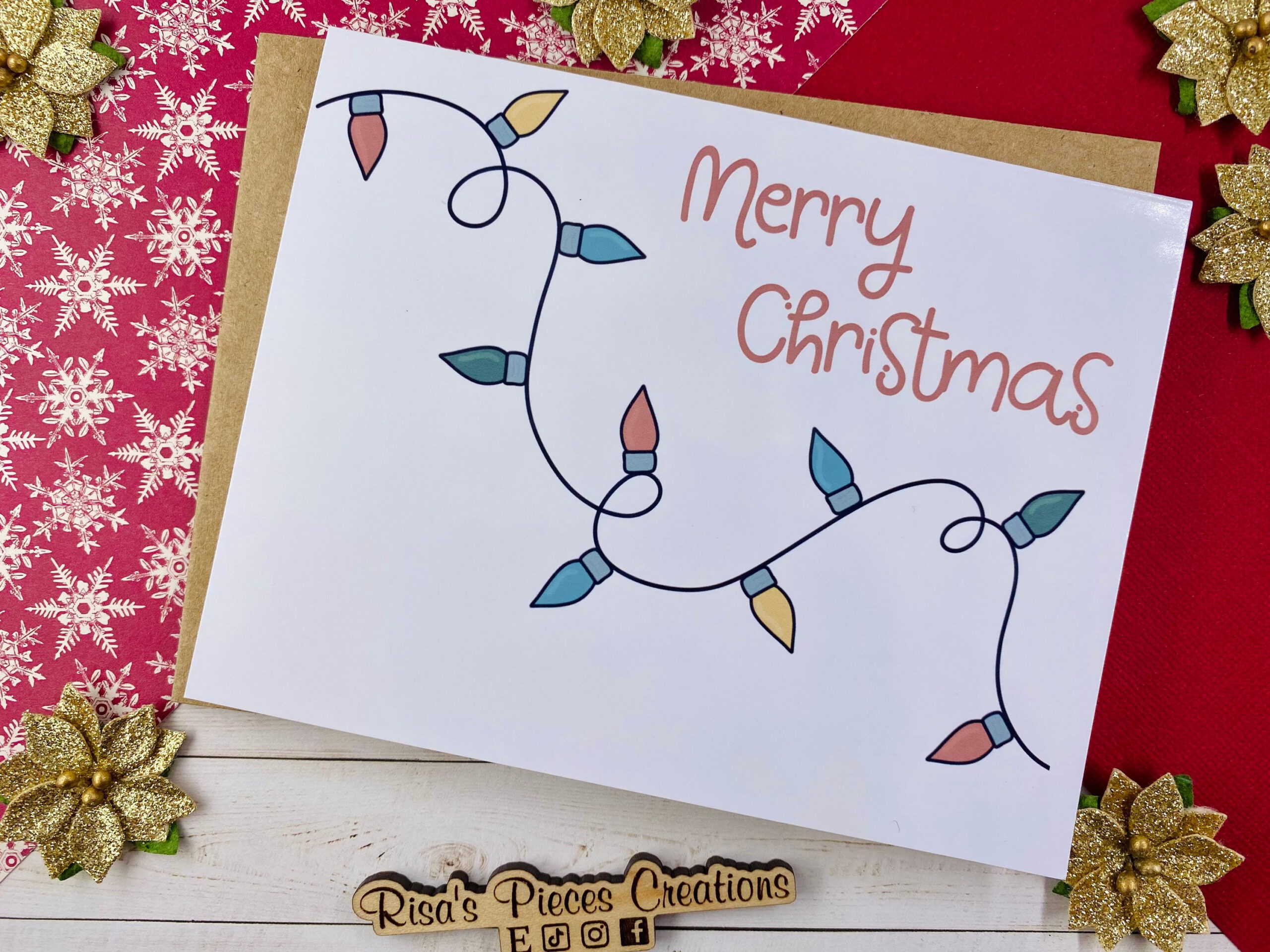 Glossy Christmas Lights Card, Christmas Card, Holiday Greeting, Seasonal Cards, Merry Christmas, Cute Christmas Card, Holiday Lights in Christmas Card Design