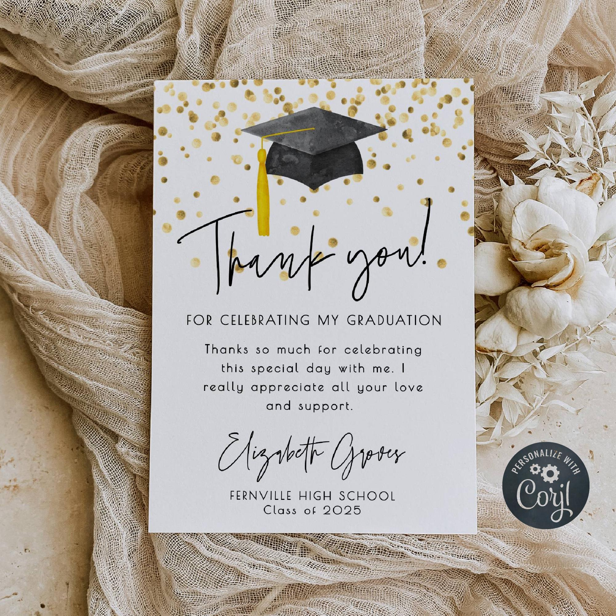 Graduation Thank You Card Template, Printable Graduate Confetti for Thank You Graduation Cards Printable