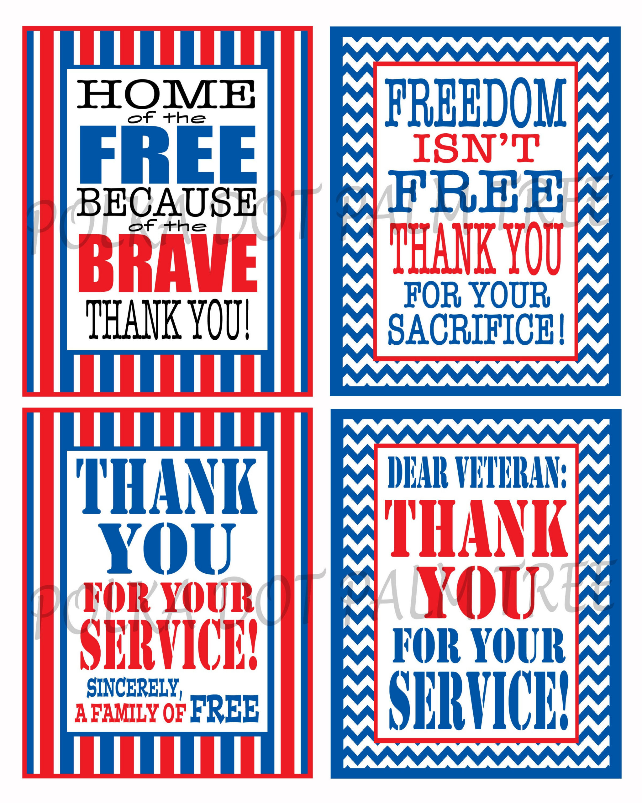 Instant Download Printable Veteran Military Patriotic Thank You for Veterans Thank You Cards Free Printable
