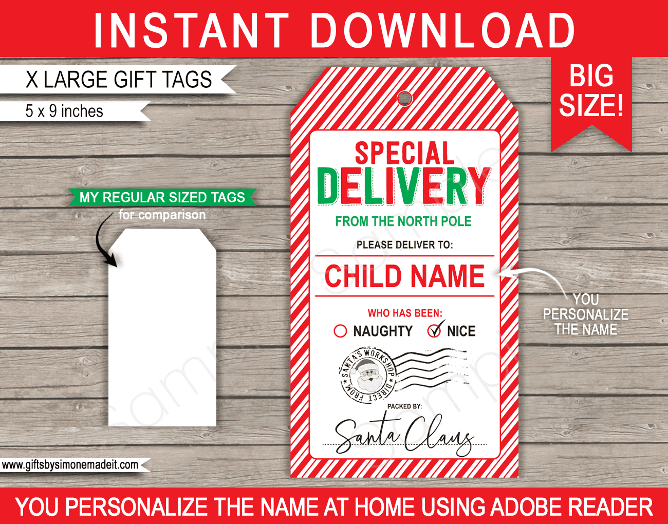 Large Santa Christmas Gift Tags - Red &amp;amp; Green with regard to Large Printable Christmas Gift Tags
