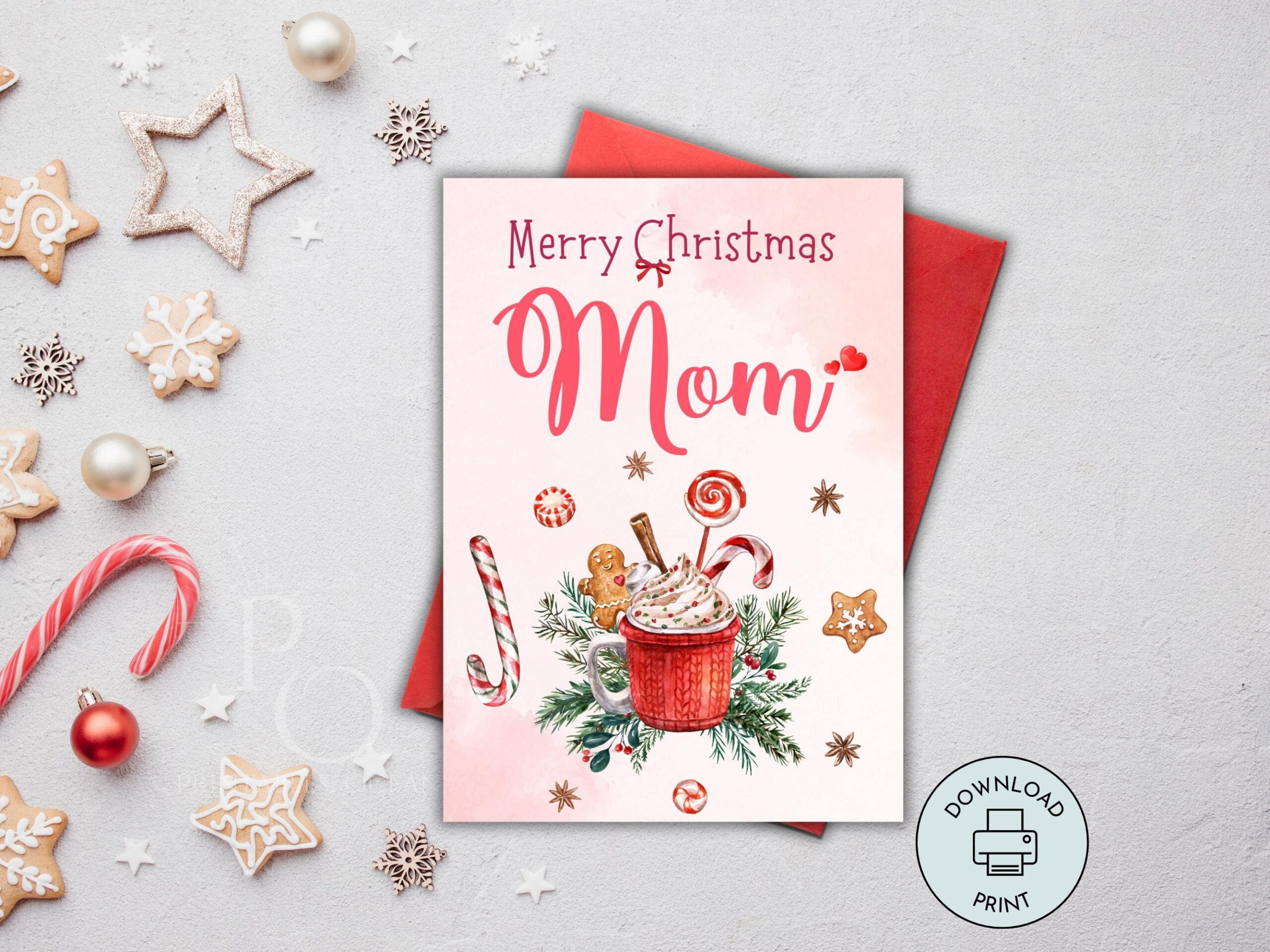 Merry Christmas Mom Card Printable Handmade Card For Mom To Print in Printable Christmas Card For Mom