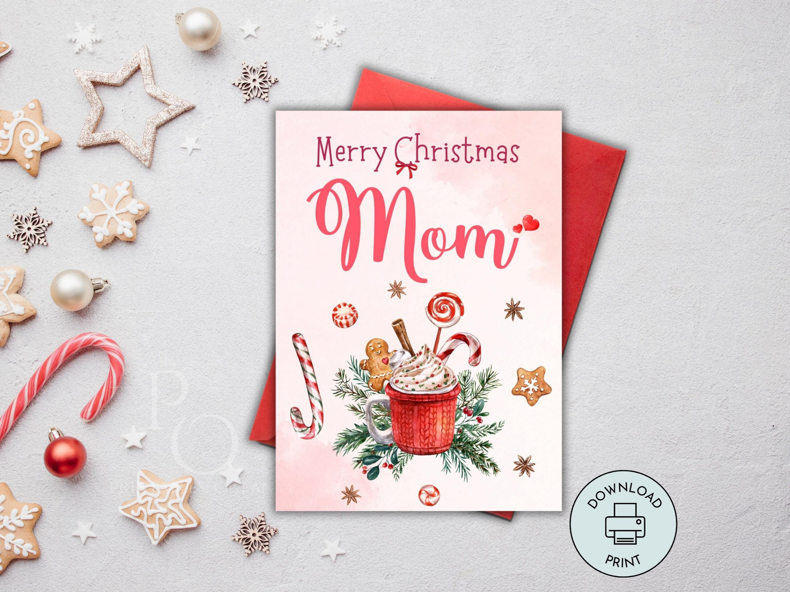 Merry Christmas Mom Card Printable Handmade Card For Mom To Print throughout Printable Christmas Card For Mother