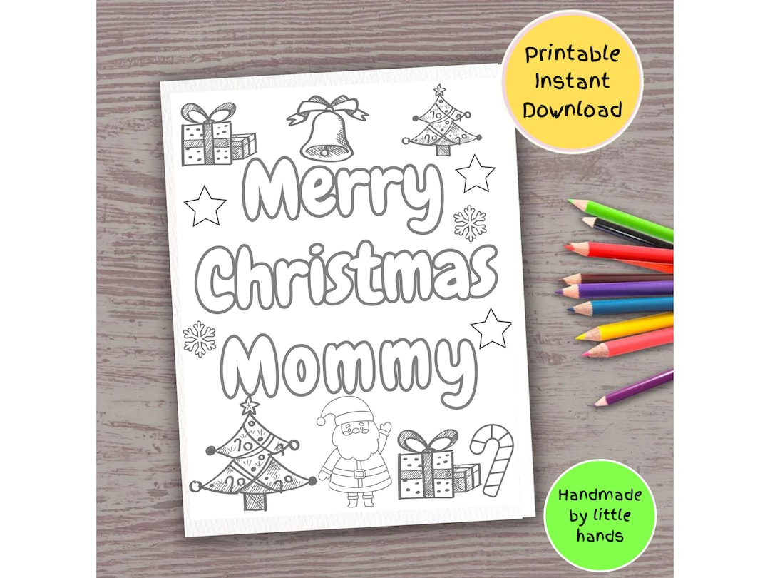 Merry Christmas Mommy Coloring Page: Kids Xmas Gift (Digital within Printable Christmas Card For Mom