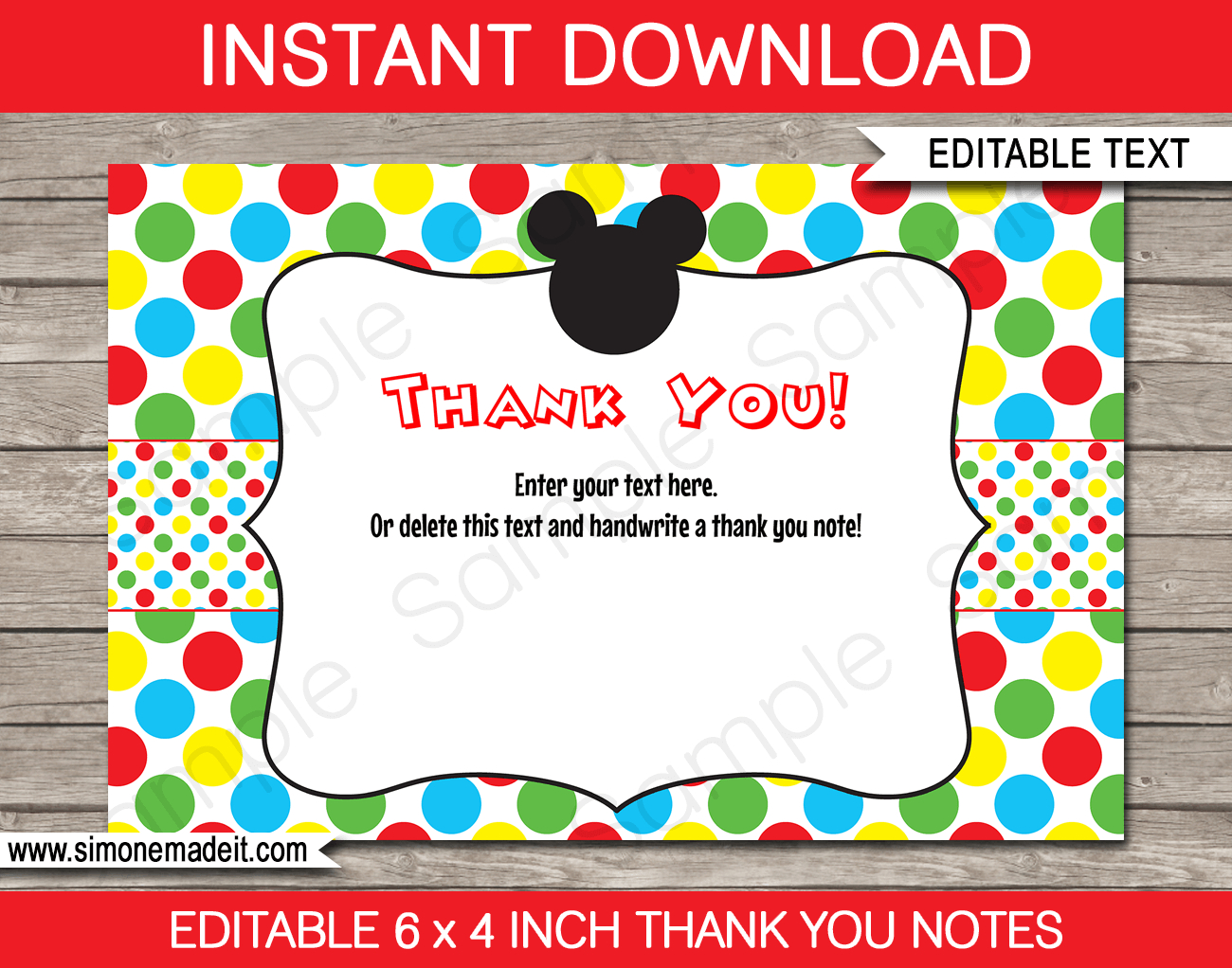 Mickey Mouse Party Thank You Cards Template with Mickey Mouse Thank You Photo Cards Printable