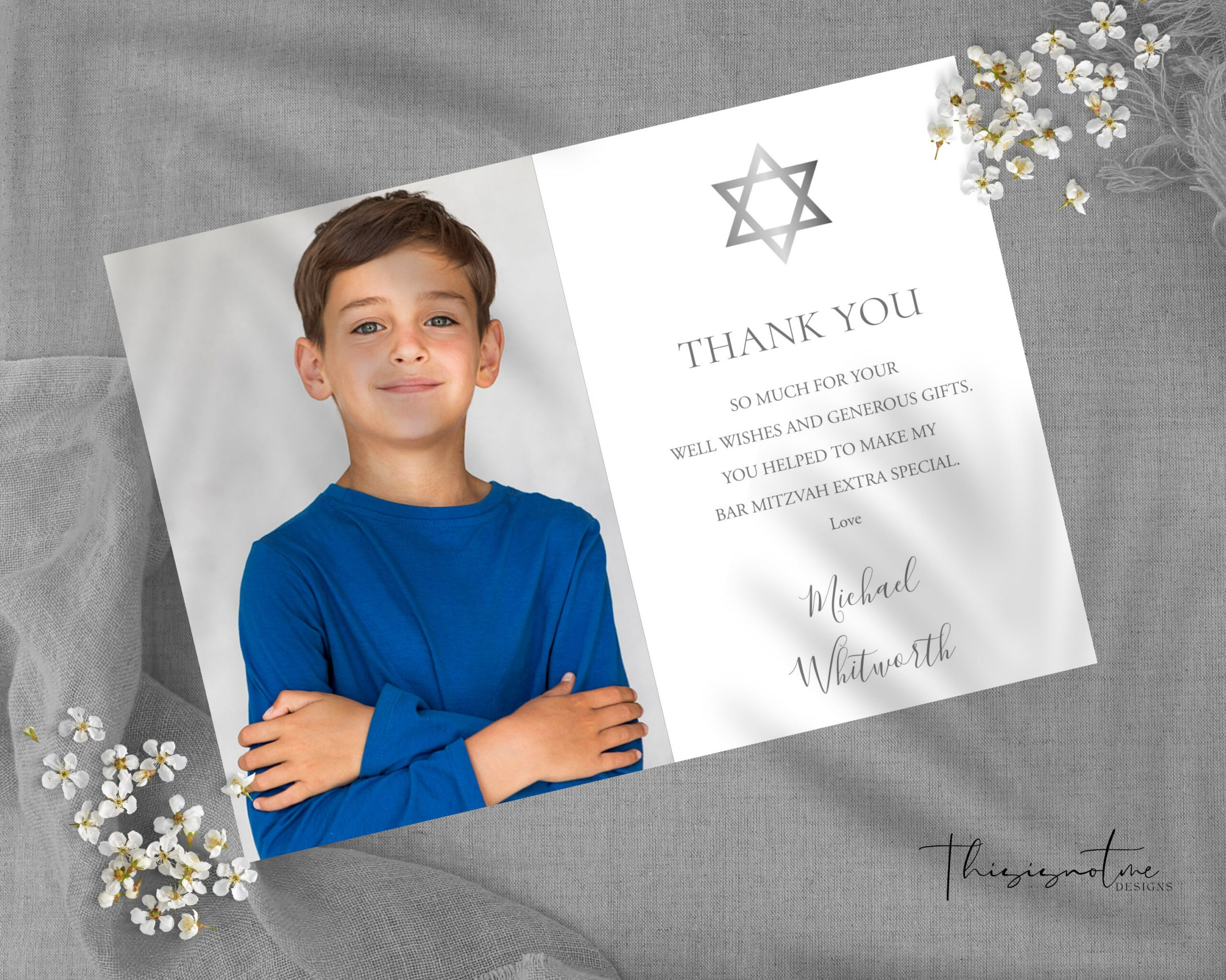 Modern Bar Mitzvah Photo Thank You Card Template (Digital Download for Bar Mitzvah Thank You Cards Printable