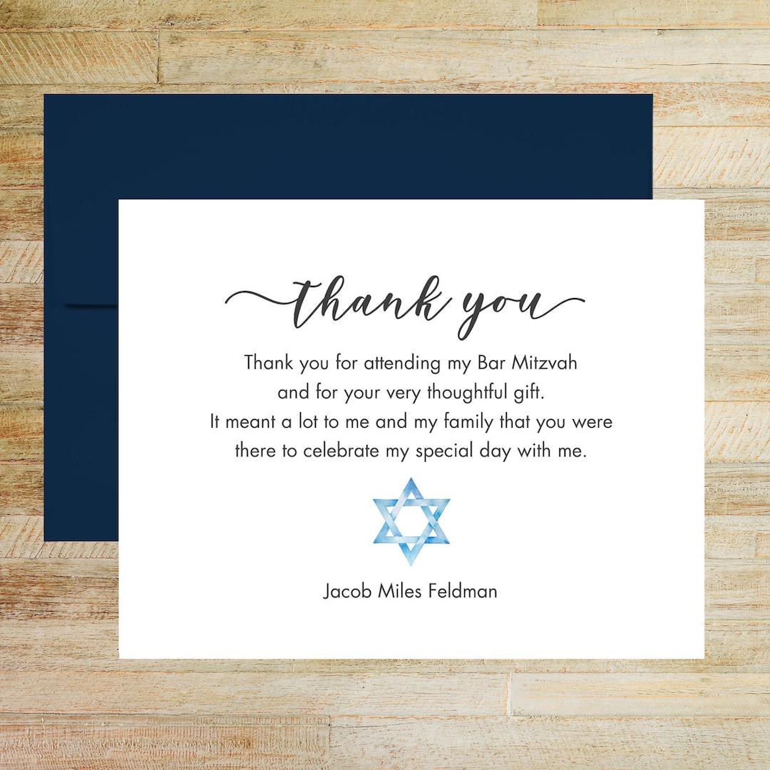 Personalized Bar And Bat Mitzvah Thank You Cards, Set Of 25 Cards inside Bar Mitzvah Thank You Cards Printable