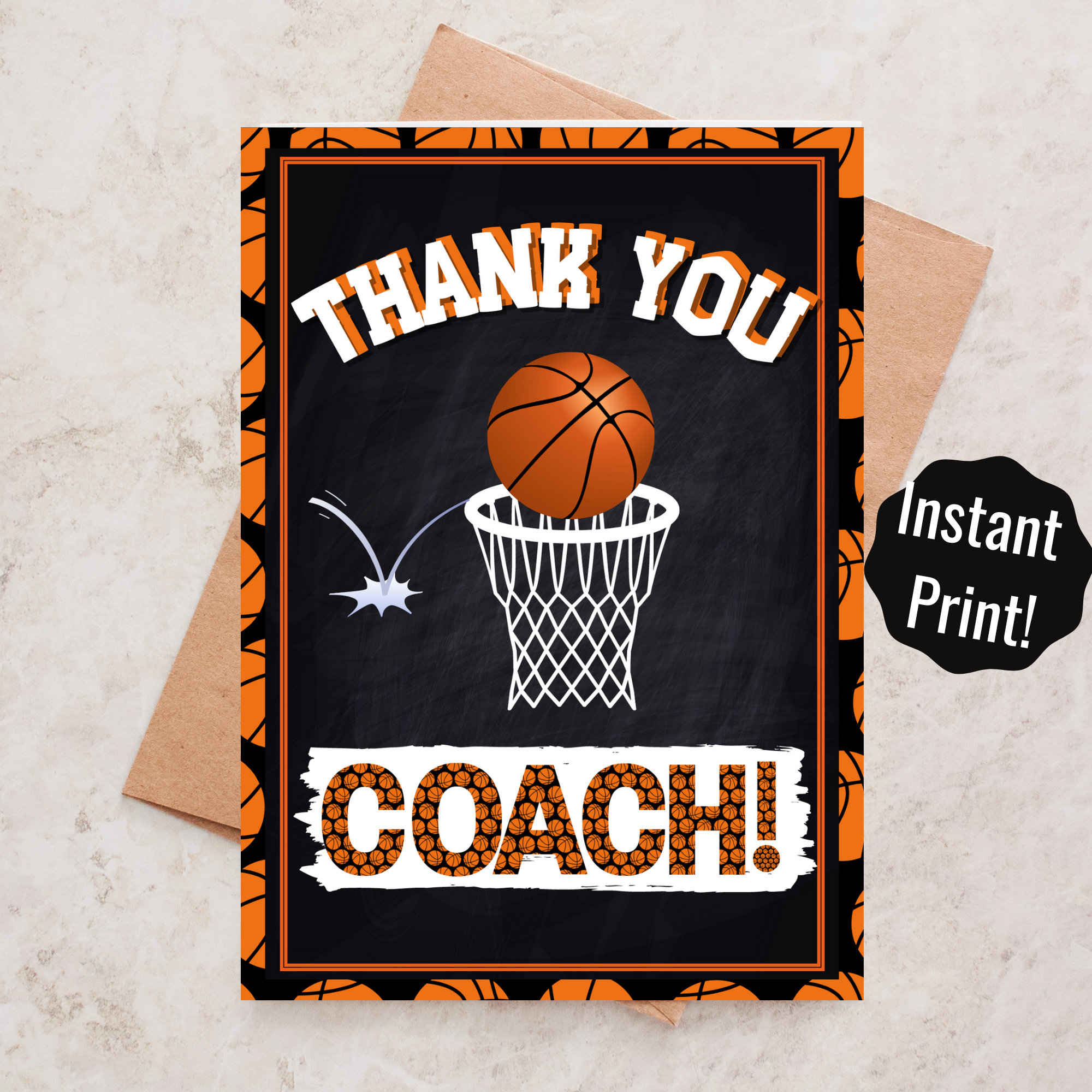 Printable Basketball Coach Thank You Card, Basketball Thank You pertaining to Basketball Thank You Cards Printable
