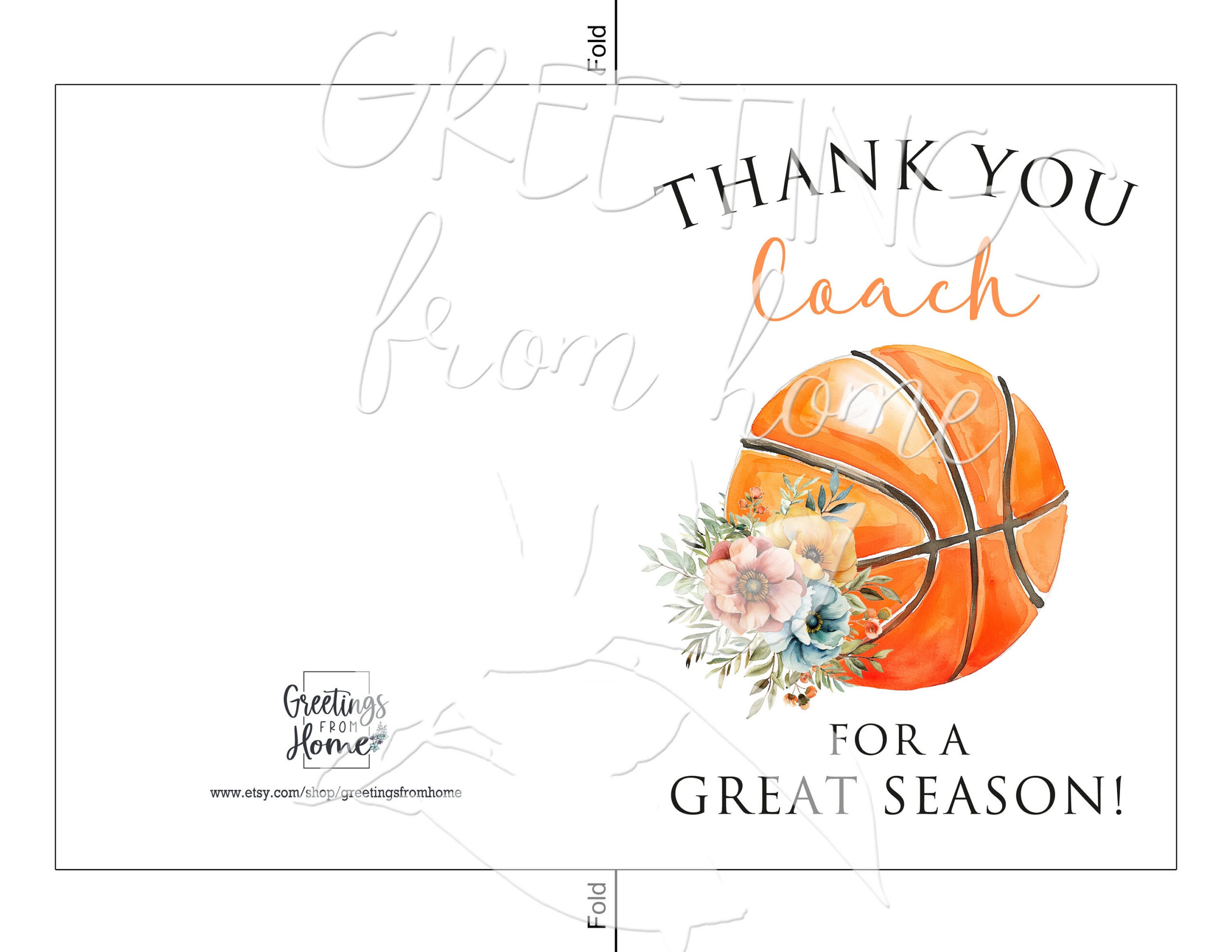 Printable Basketball Coach Thank You Card For Her, Thank You For pertaining to Basketball Thank You Cards Printable
