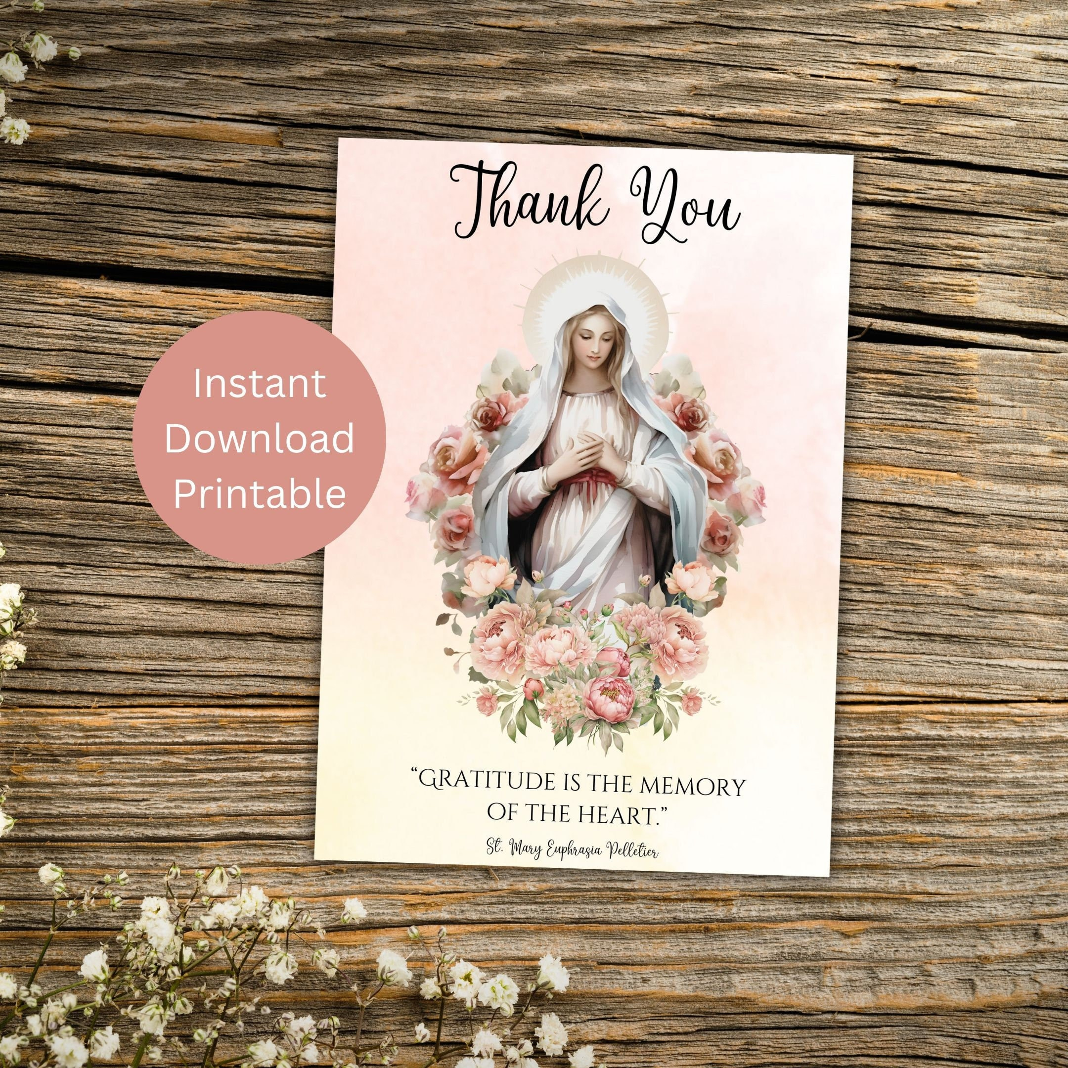 Printable Catholic Thank You Card, Virgin Mary Card, Saint Quote intended for Religious Thank You Cards Printable