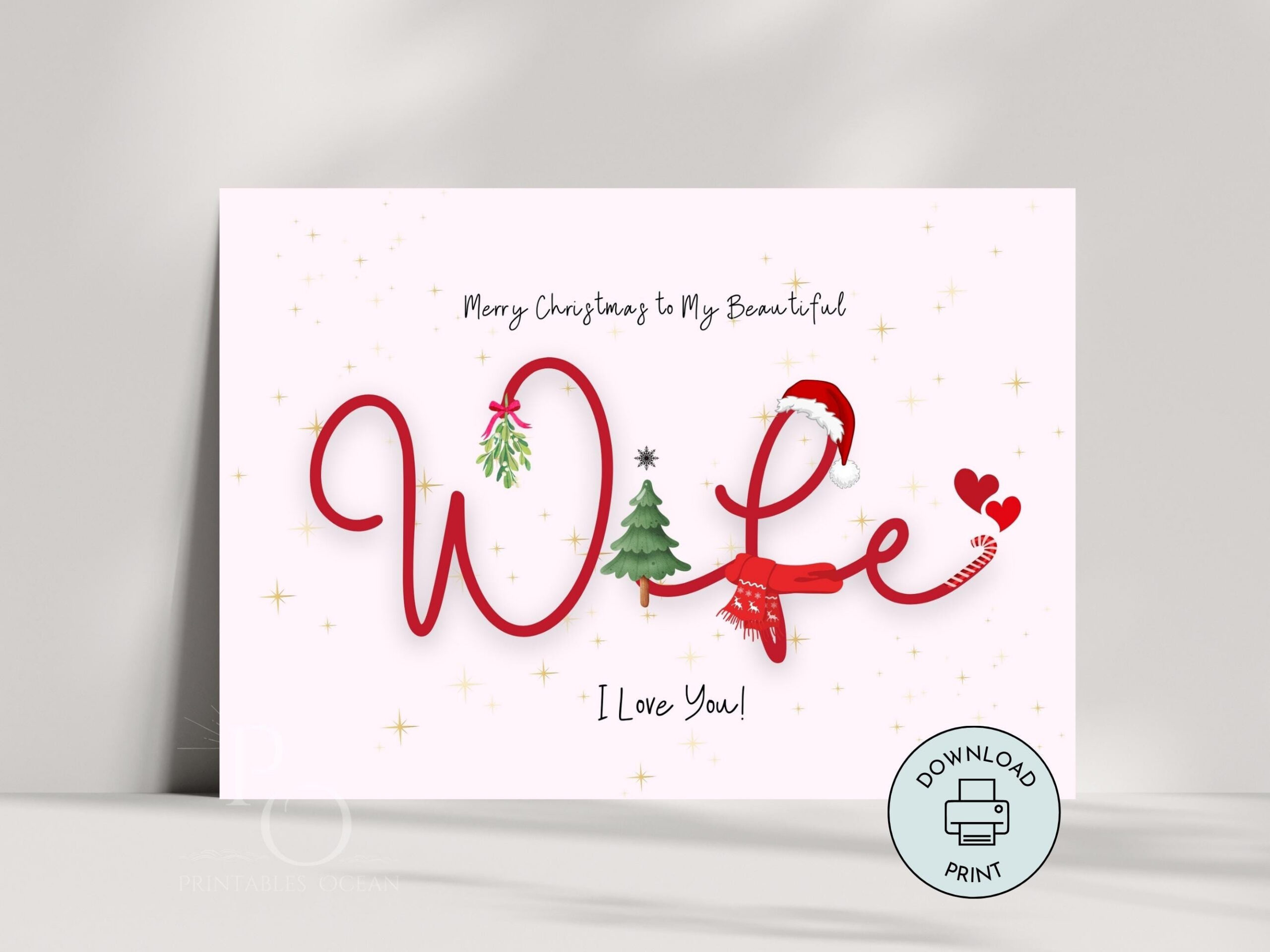 Printable Christmas Card For Wife, Merry Christmas Wife Card, Xmas intended for Printable Christmas Card For Wife with Love