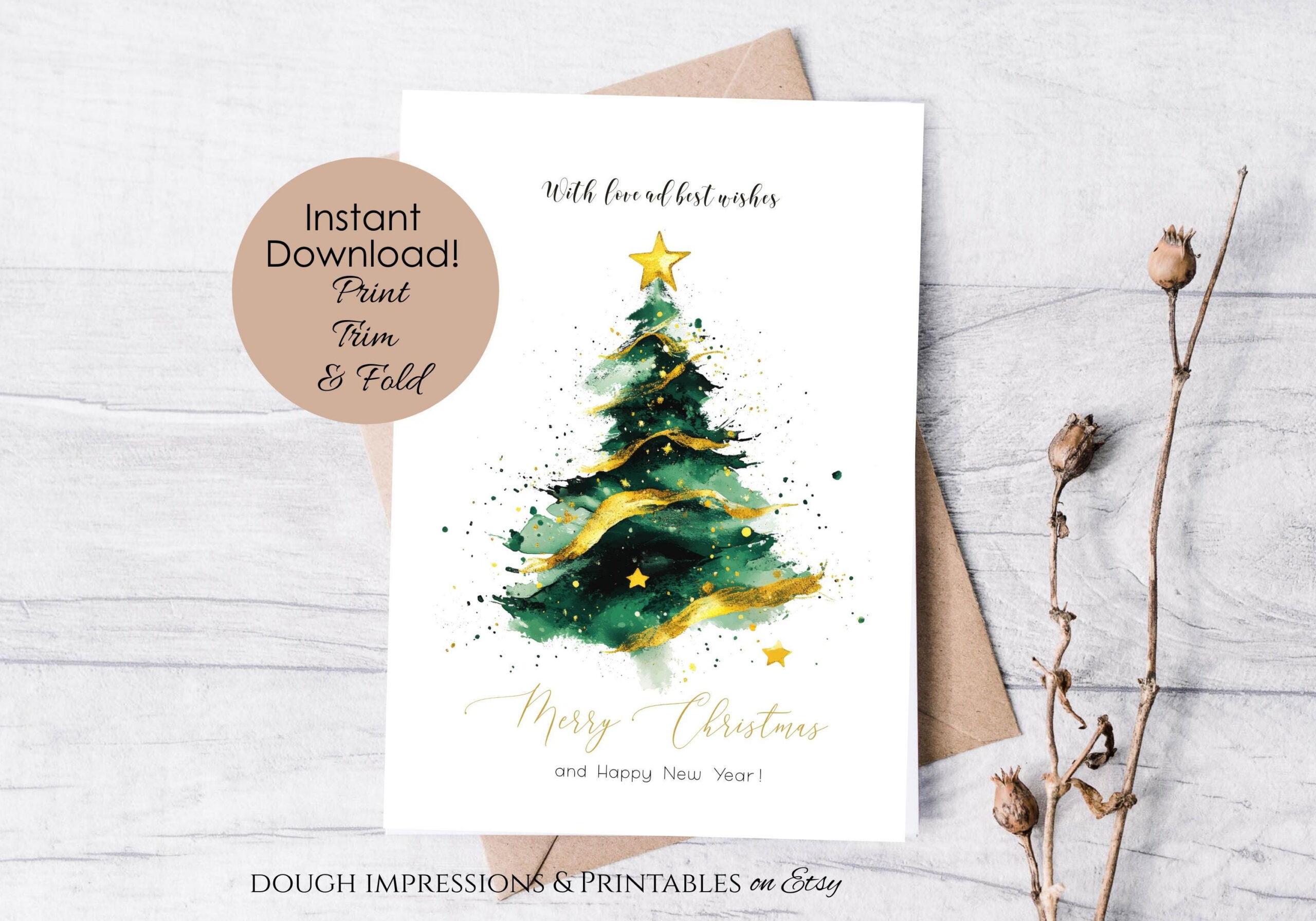 Printable Christmas Card Modern Abstract Instant Download 5X7 throughout 5x7 Printable Christmas Card