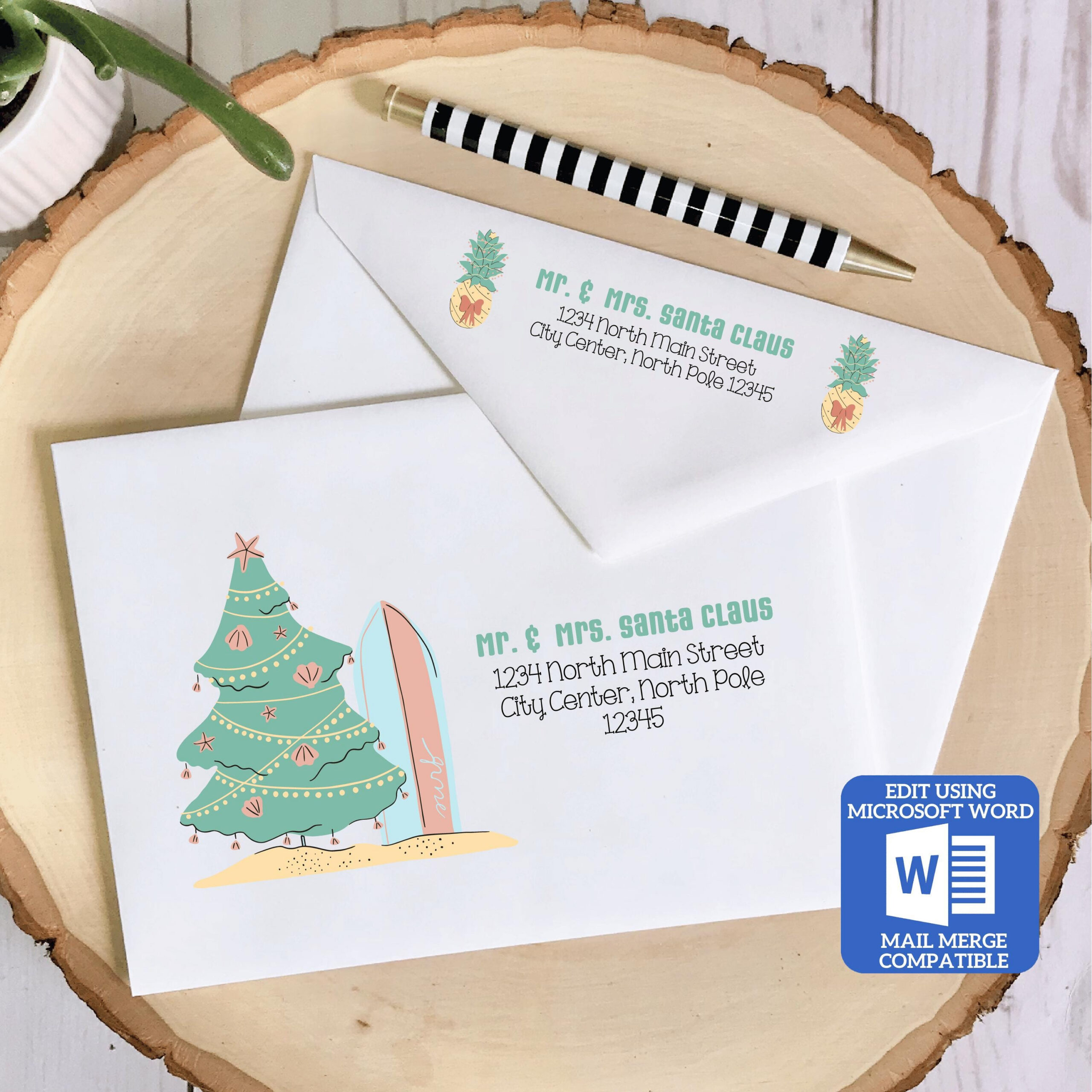 Printable Christmas Envelope Template | Hawaiian Holiday Design in Printable Christmas Card Envelopes 5X7