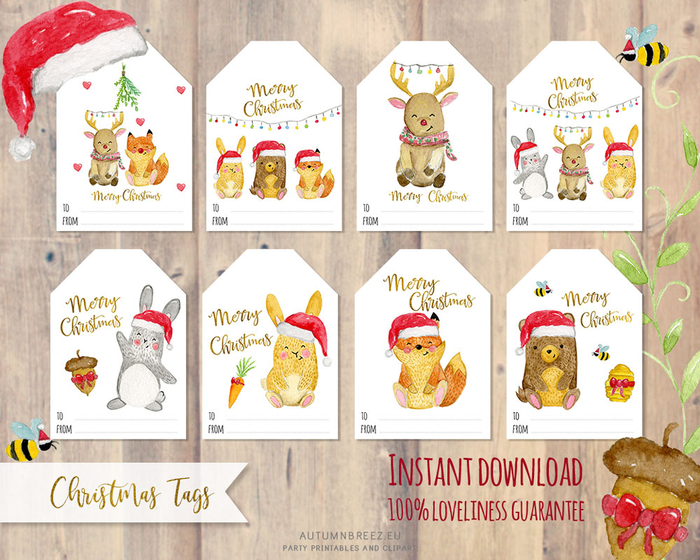 Printable Christmas Tags With Cute Woodland Animals for Cute Christmas Gift Tags Printable