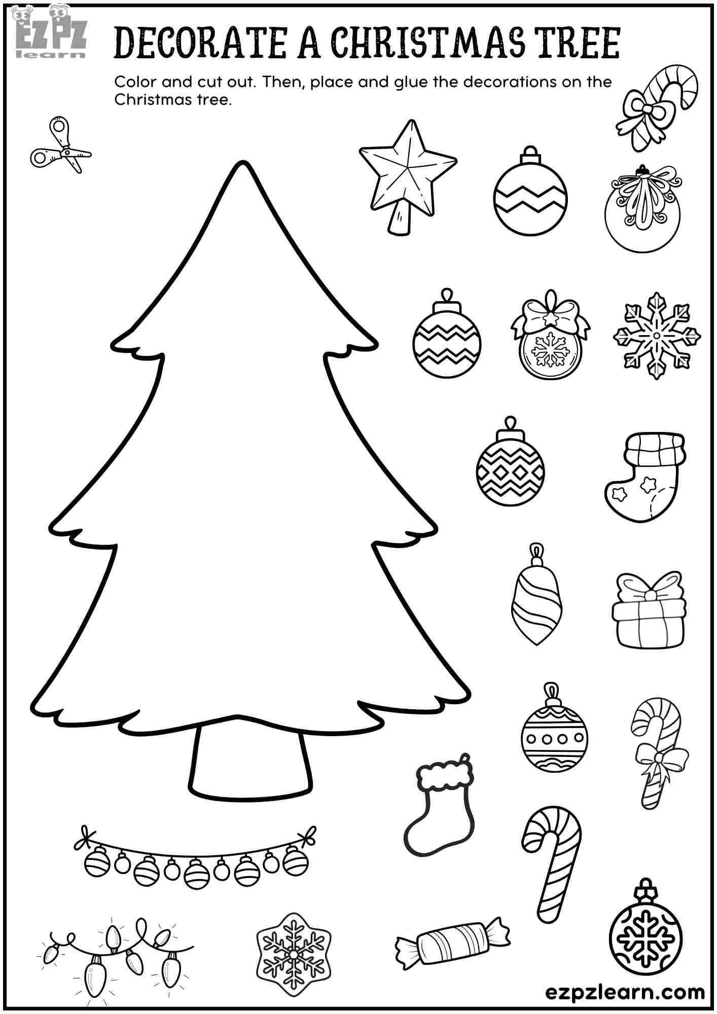 Printable Cut And Paste Decorate A Christmas Tree - Fun Diy for Christmas Tree Printable