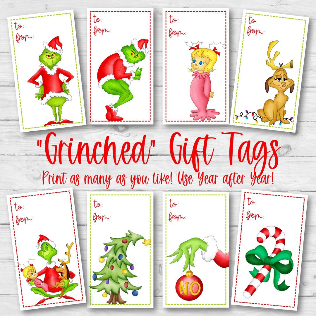 Printable Grinch Gift Tags, Grinch Christmas Gift Tags, 8 Designs regarding Printable Grinch Christmas Tags