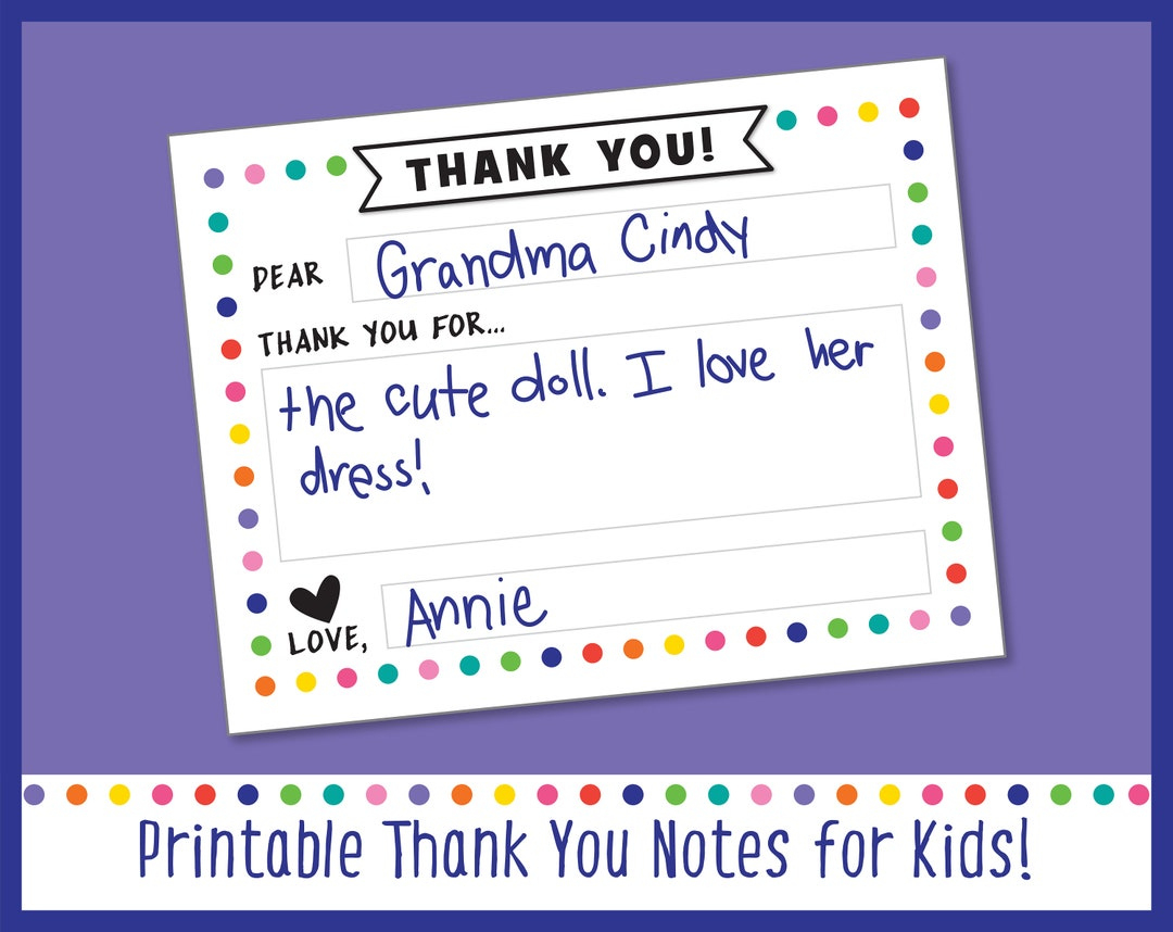 Printable Kids Thank You Note Template, Kids Thank You Card Fill with Kid Thank You Cards Free Printable