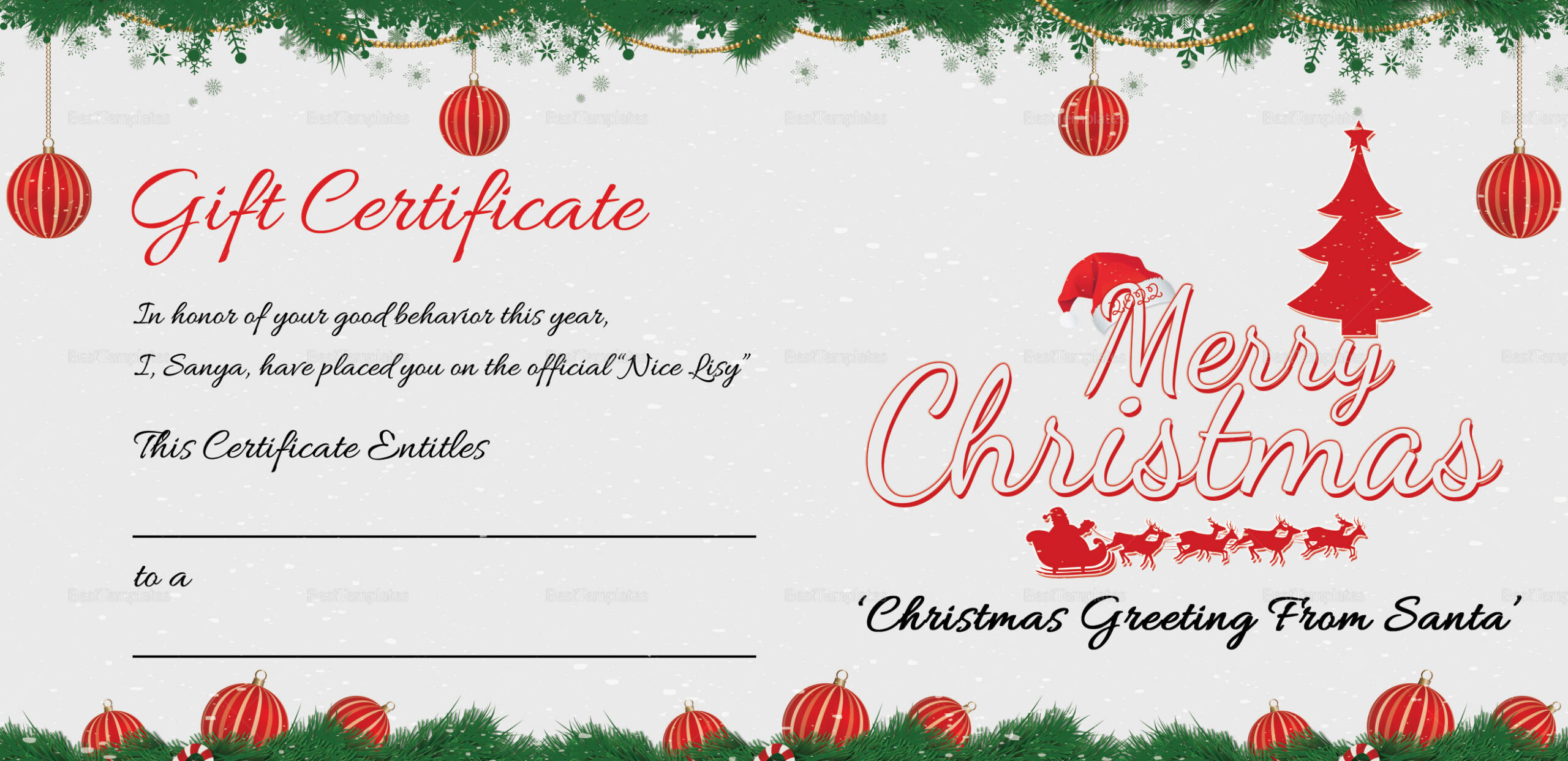 Printable Merry Christmas Gift Certificate Template In Adobe Photoshop for Merry Christmas Printable Gift Card