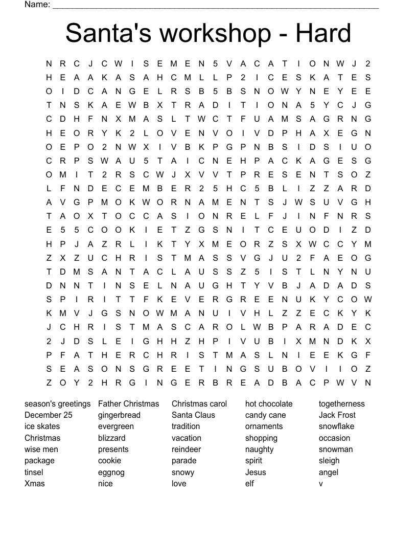 Santa&amp;#039;S Workshop - Hard Word Search - Wordmint in Holiday Word Search Printable For Adults