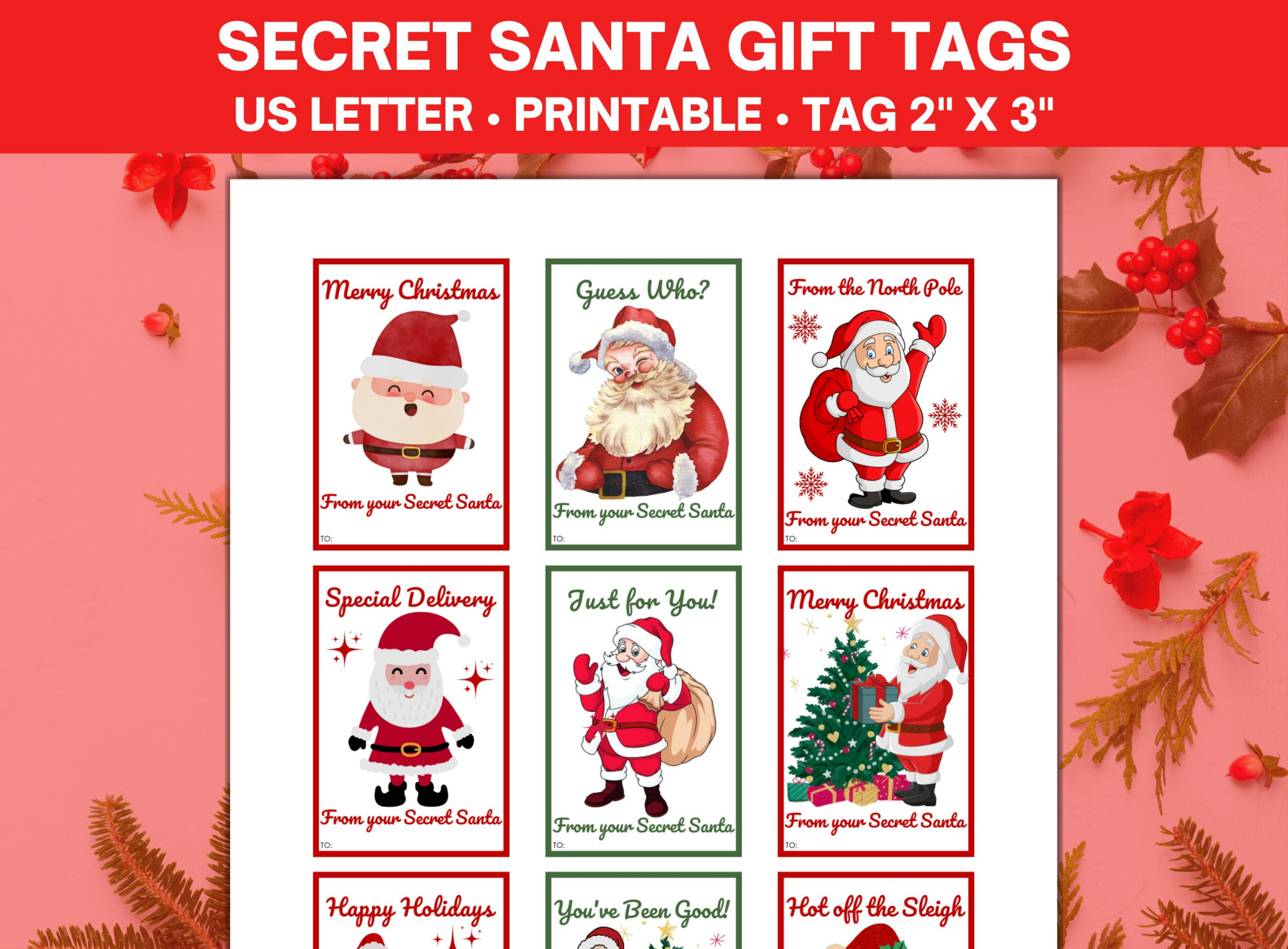 Secret Santa Gift Tags Printable, From Santa Gift Tags, Santa Gift inside Printable Christmas Tags For Secret Santa