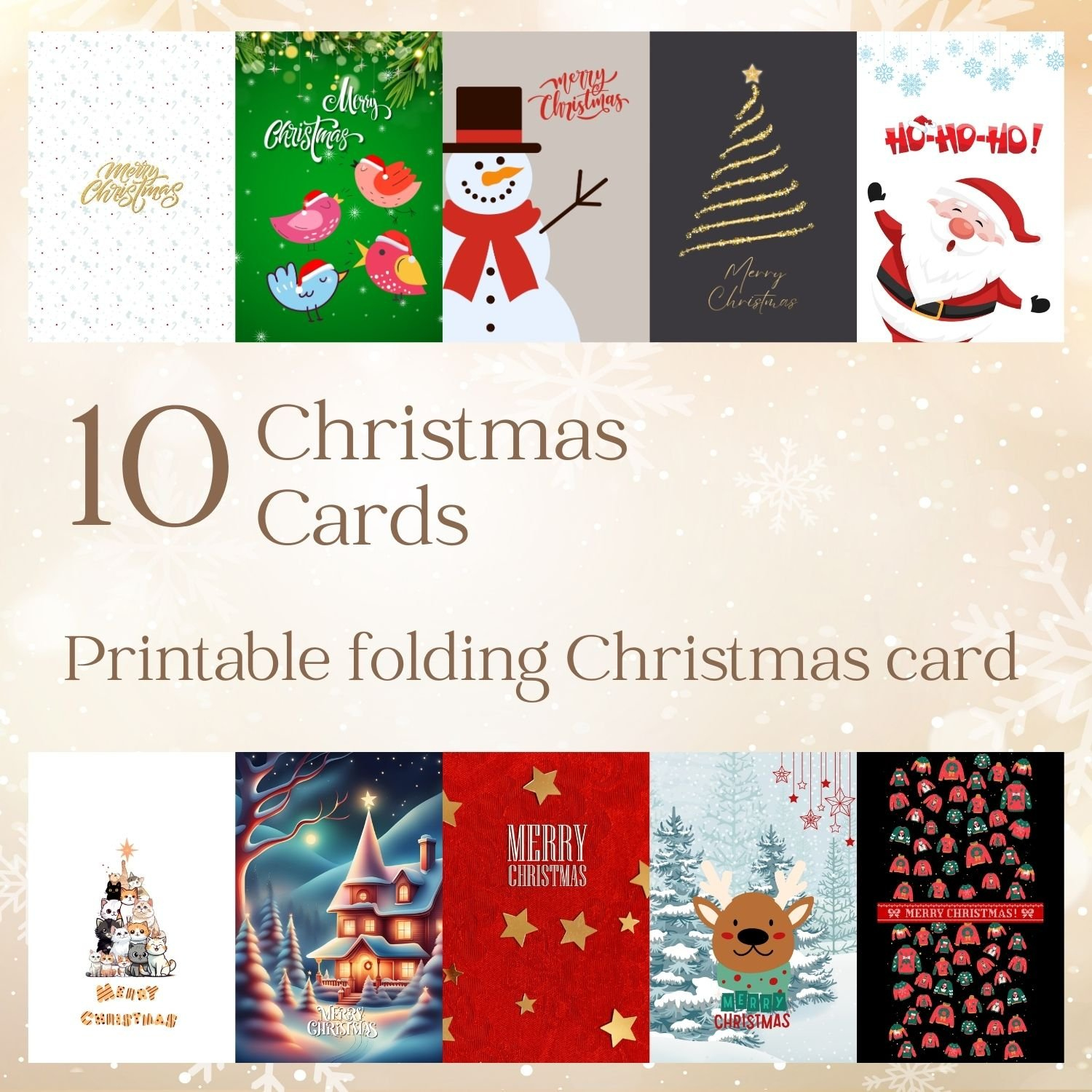 Set Of 10 Printable Christmas Cards - Christmas Greeting Cards with Printable Christmas Card A4