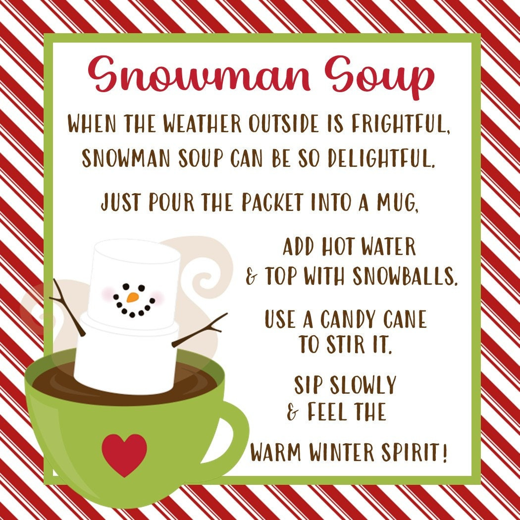 Snowman Soup Favor Tag - Printable File - Instant Download for Snowman Soup Poem Printable