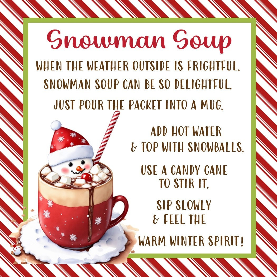 Snowman Soup Favor Tag - Printable File - Instant Download for Snowman Soup Printable For Adults