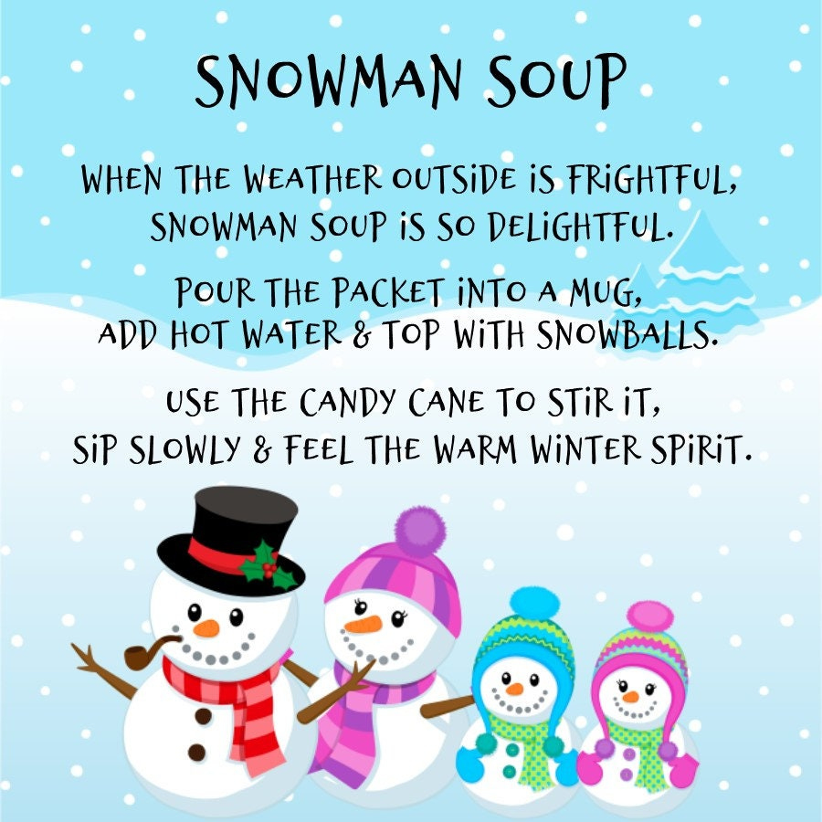 Snowman Soup Favor Tags ( You Print) - Printable File - Instant within Printable Snowman Soup Tag