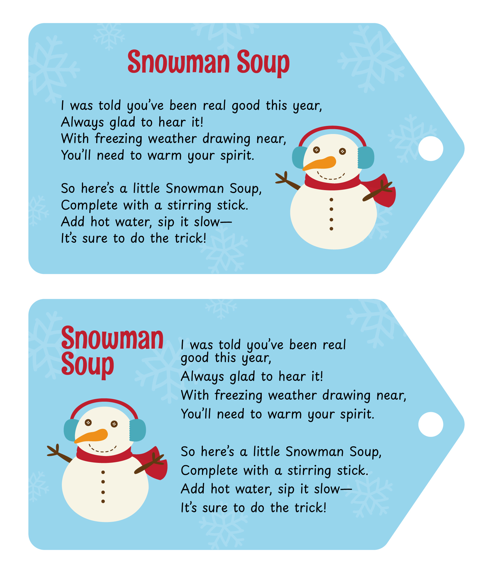 Snowman Soup Labels Free Printable intended for Snowman Soup Poem Printable Free