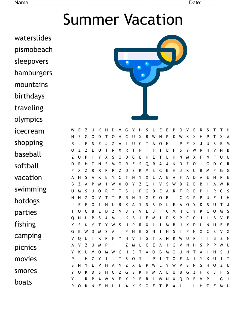 Summer Vacation Word Search - Wordmint for Summer Holiday Word Search Printable
