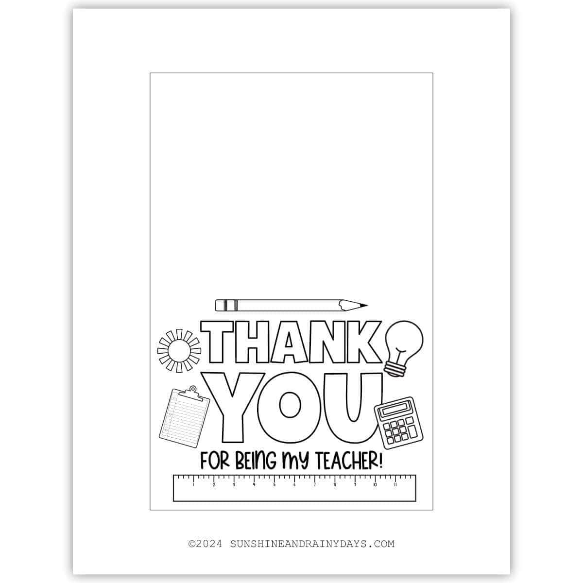 Teacher Appreciation Cards To Color - Sunshine And Rainy Days with Color In Thank You Cards Printable