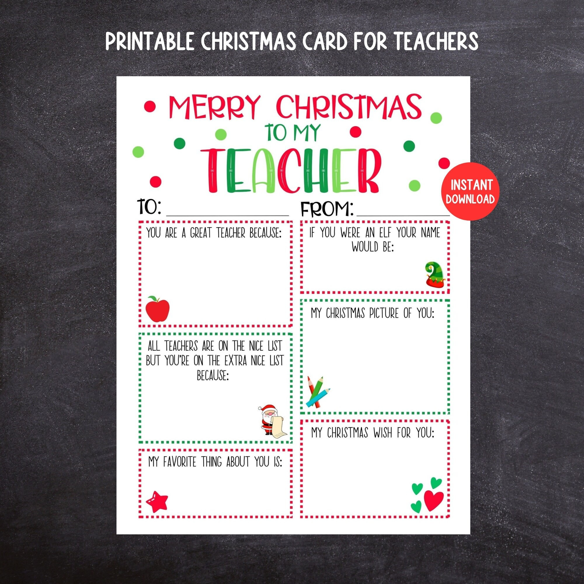 Teacher Christmas Card, Printable Kids Christmas Card For Teachers throughout Printable Christmas Card For Teacher