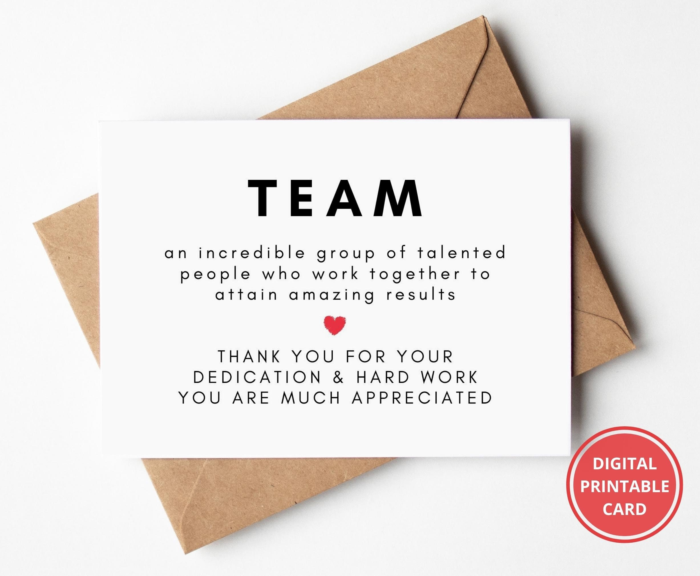 Team Thank You, Employee Appreciation Card, Corporate Thank You pertaining to Employee Thank You Cards Printable