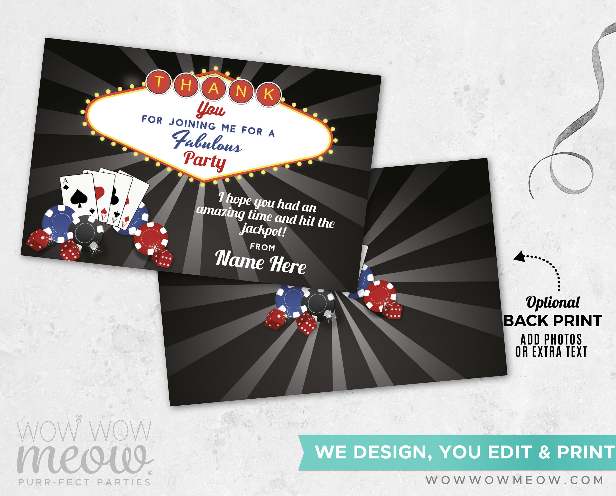 Thank You Cards Casino Cards Dice Instant Download Las Vegas in Las Vegas Thank You Cards Printable