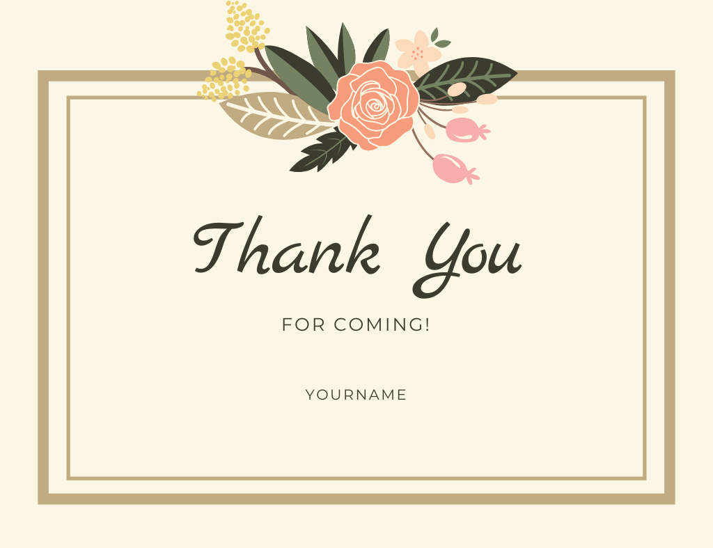 Thank You For Coming Text With Flowers Online Card Template inside Thank You For Coming Cards Printable